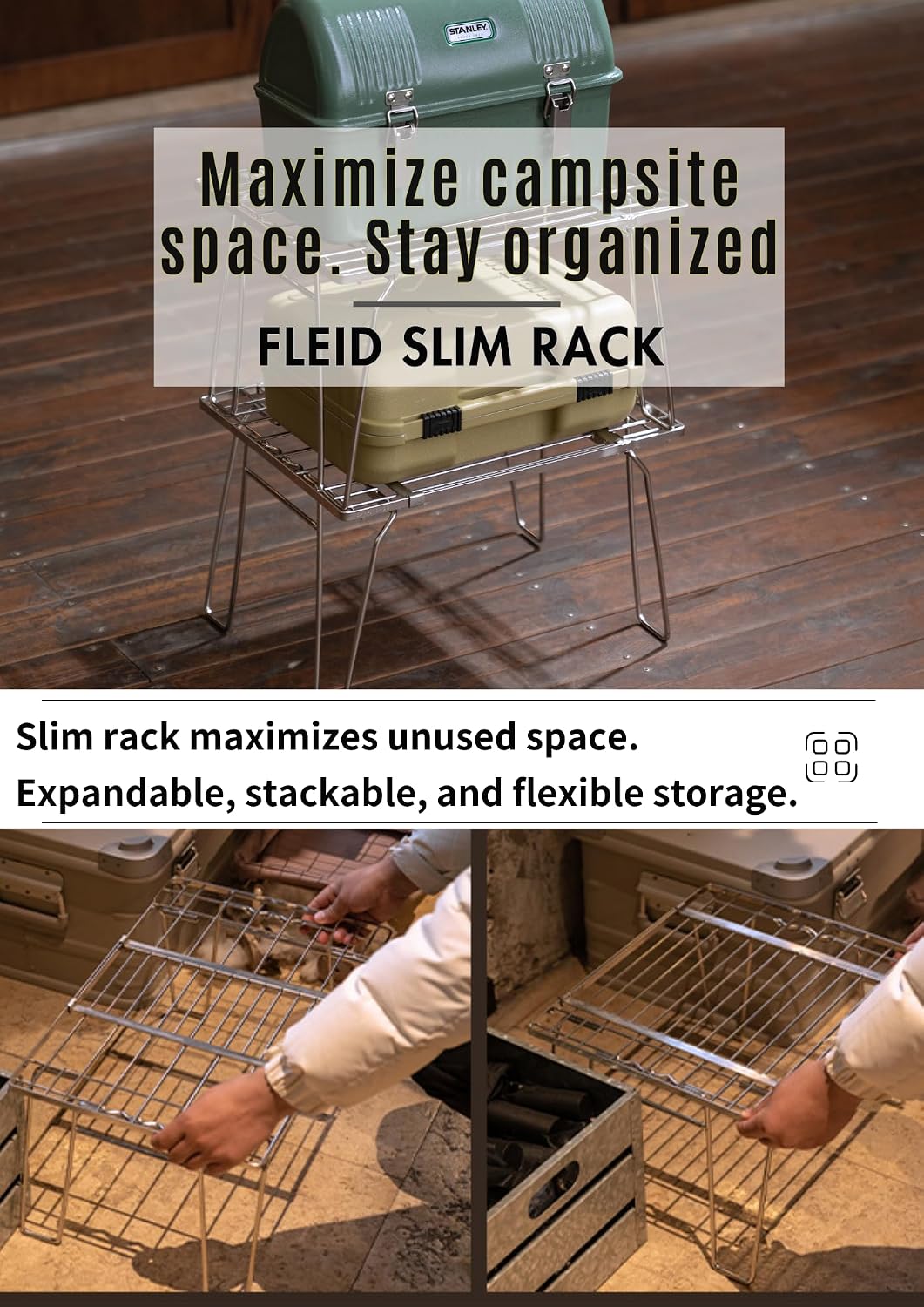 CAMPINGMOON Expandable Slim Camping Rack Foldable Gear Shelf for Tent Camping, Car Camping, RV Trips, Stackable Portable Outdoor Storage FD-22