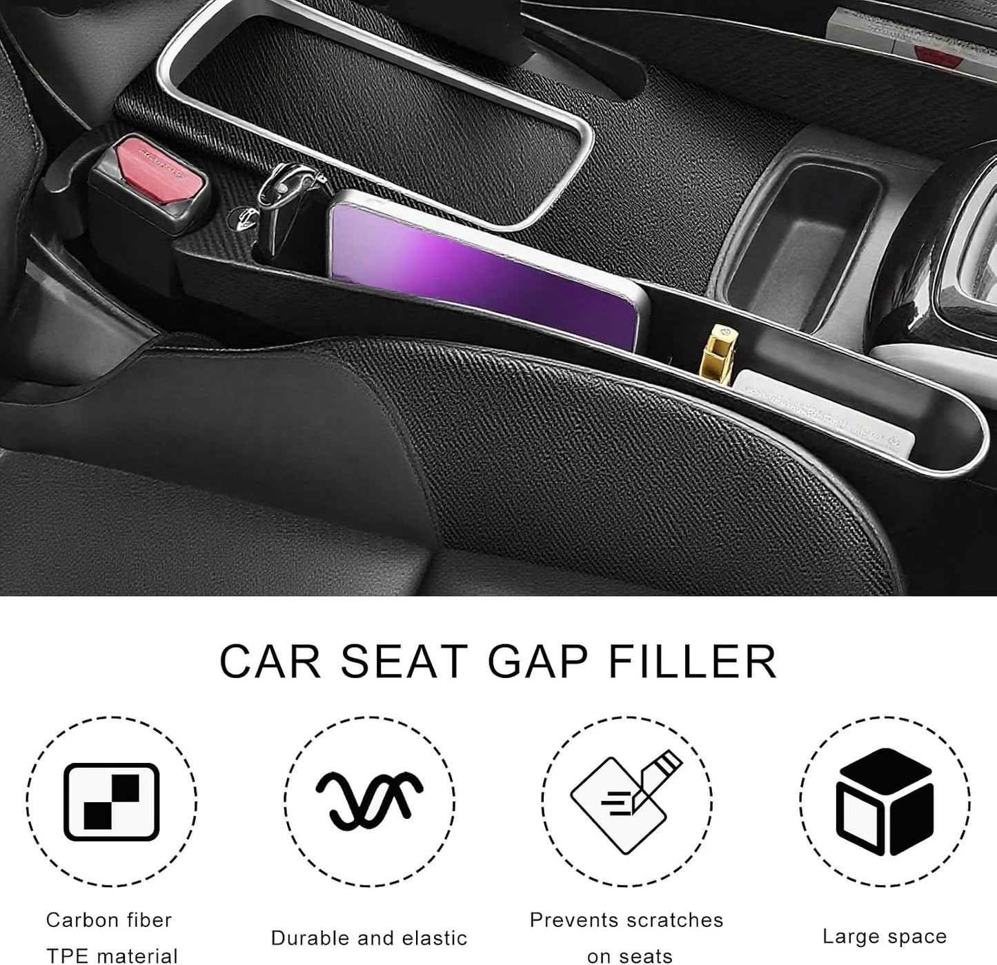 2 PCS Car Seat Gap Filler, Multifunctional Auto Side Seat Crevice Filler with Charging Hole, Car Gap Blocker Storage Box Inserts Between Seat & Console for Key Phone Card