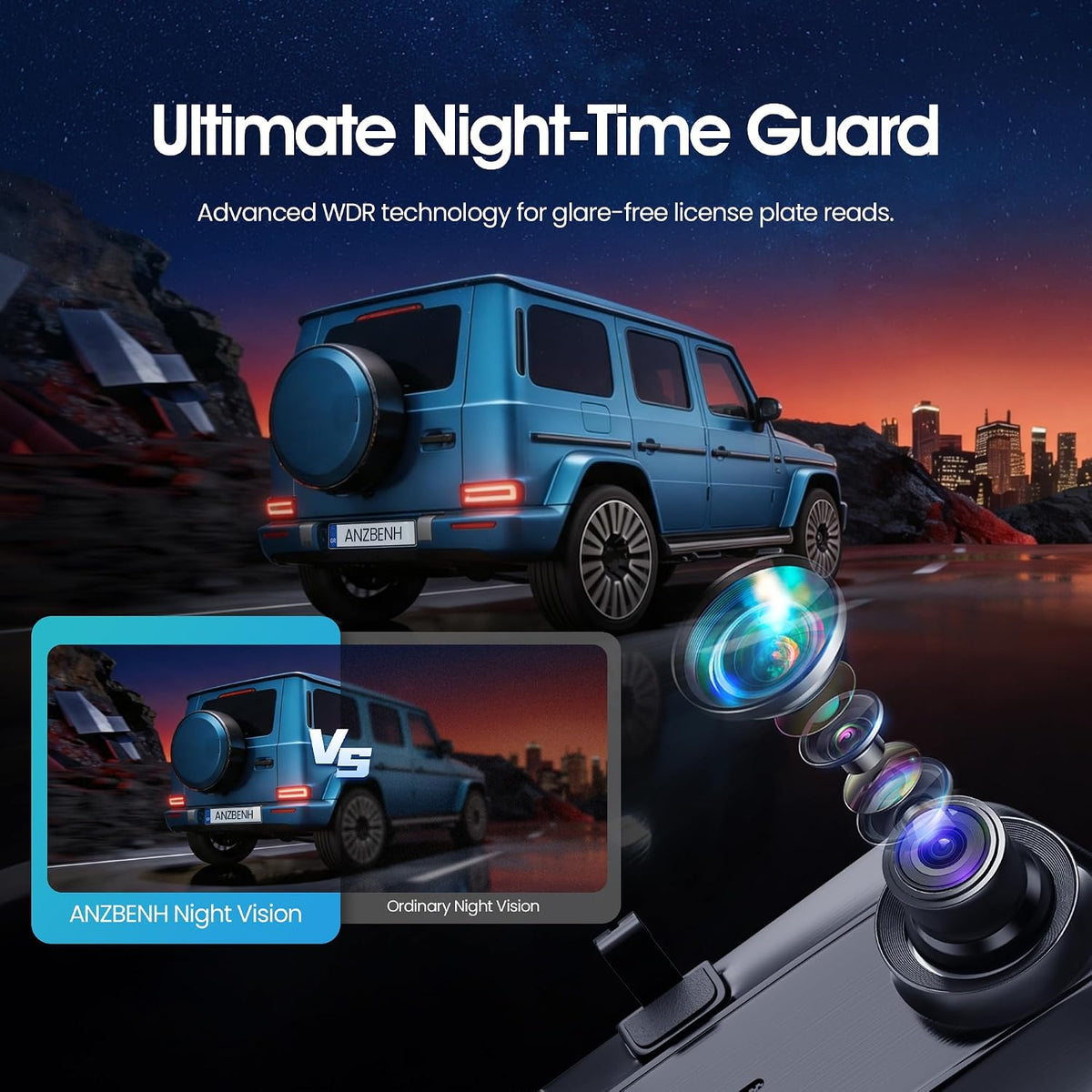 3 Channel 12" Mirror Dash Cam, 4K Front 2.5K Rear and Inside View Camera
