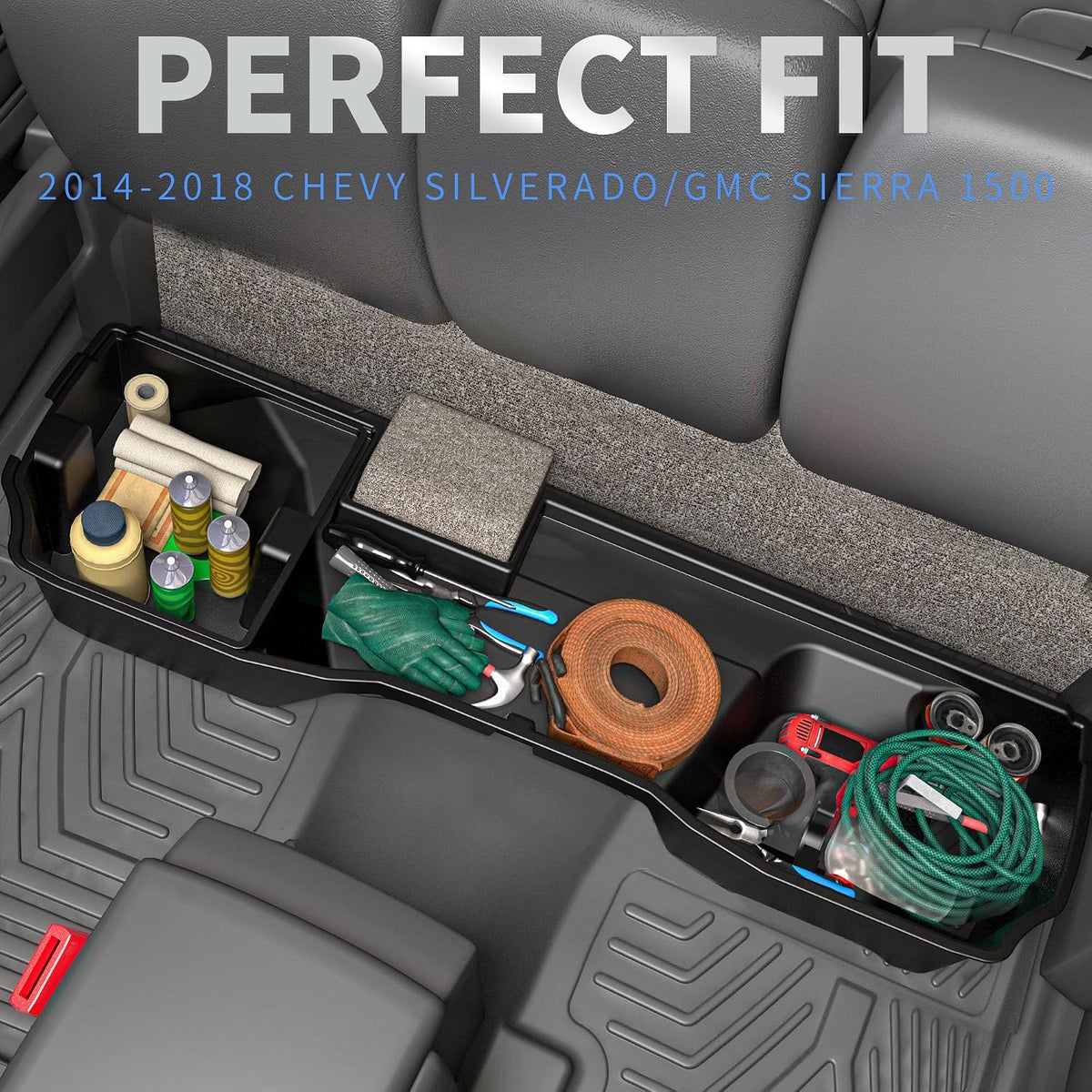 OEDRO Rear Under Seat Storage for 2014-2018 Chevy Silverado 1500 Double Cab