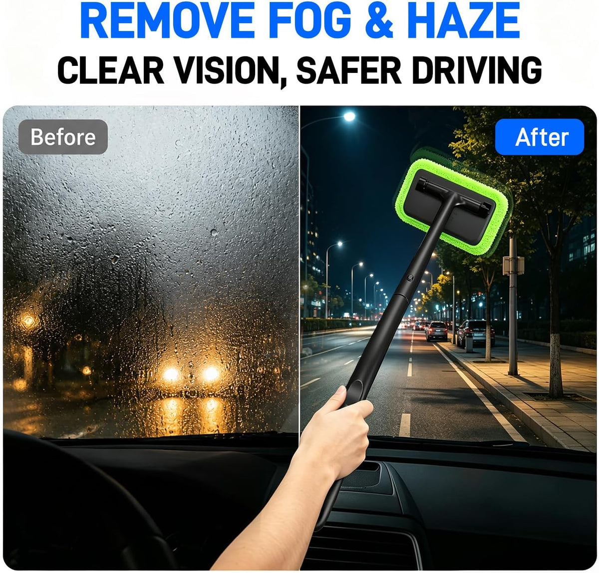 Xindell Interior Windshield Cleaner Tool – Inside Car Window Cleaning Kit with 22“ Detachable Handle, Interior Windshield Squeegee for Clear Vision, Auto Detailing Kit for Car, Home & Outdoor Windows