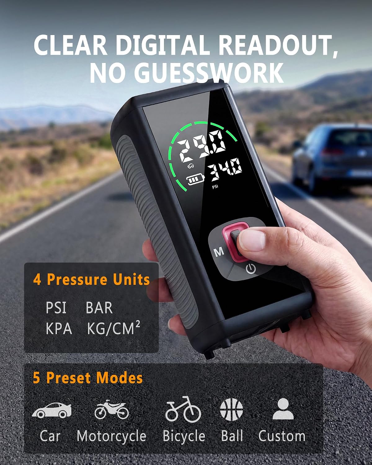 Wireless Tire Inflator Portable Air Compressor, 150PSI, 6000mAh Battery Powered, Cordless Digital Pump with LED Emergency Light and LED Pressure Gauge Display for Cars Bikes Balls, Auto Shut-Off