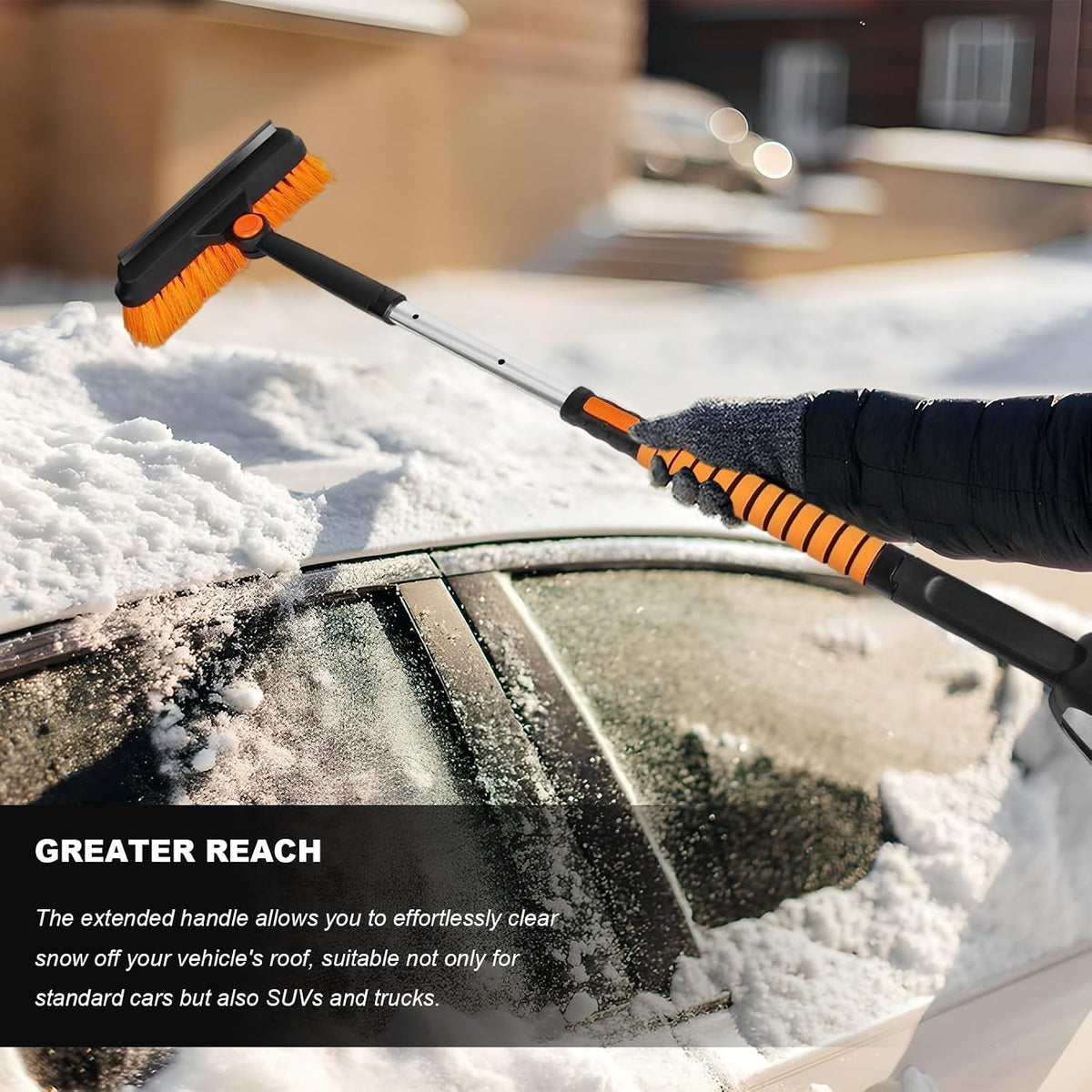 Ice Scraper and Snow Brush for Car, 5-in-1 Extendable Snow Removal Tool with Ergonomic Foam Grip, Detachable 180° Pivoting Brush Ice Shovel for Car Truck SUV Windshield