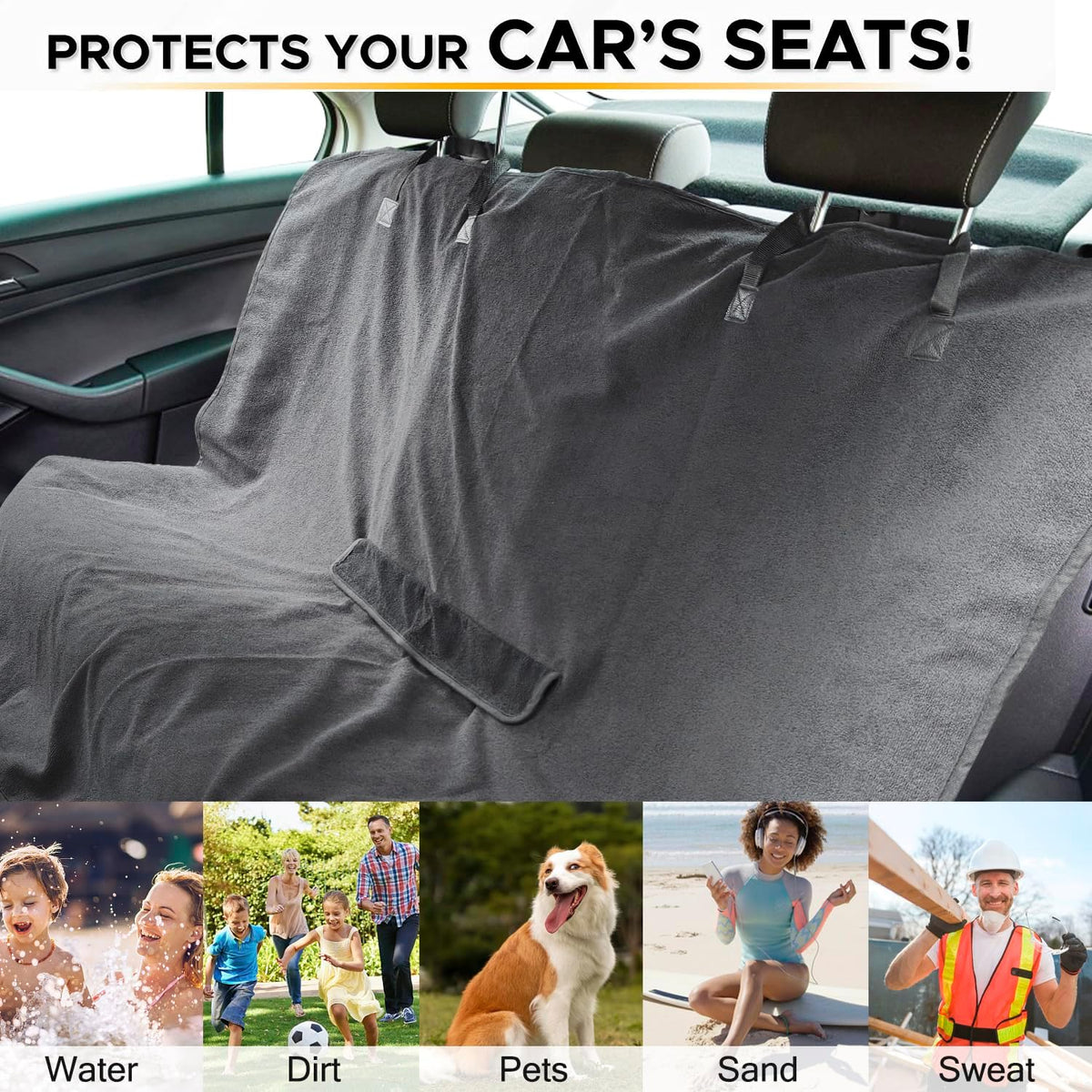 Waterproof Backseat Cover for Car Trucks Van SUV Jeep, Rear Bench Towel Seat Covers, Car Seat Protector for Gym Swimming, Universal Fits for Truck Van and SUV (Bench Grey)