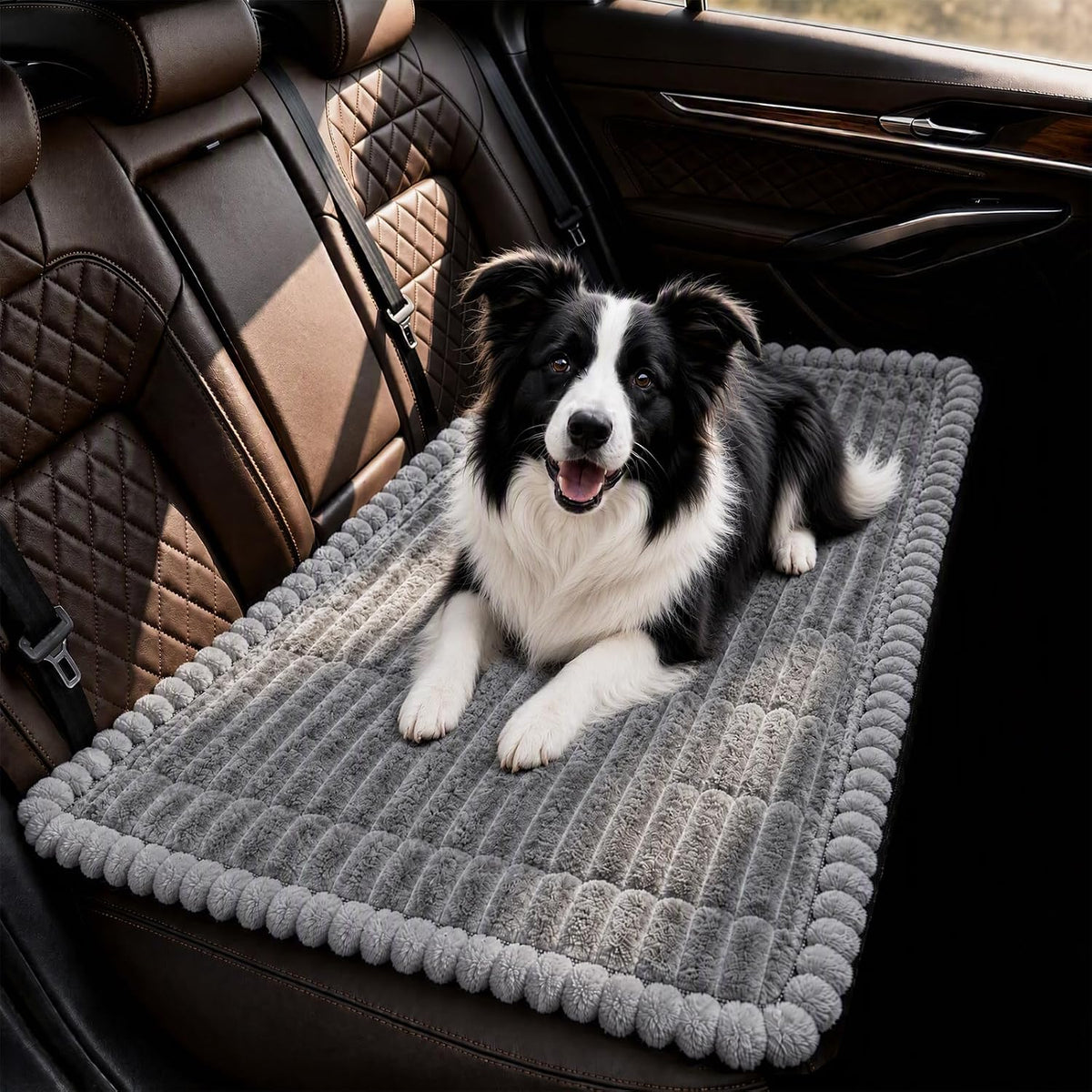 Dog Car Seat Cushion, Extra-Thick Non-Slip Backseat Mat, White