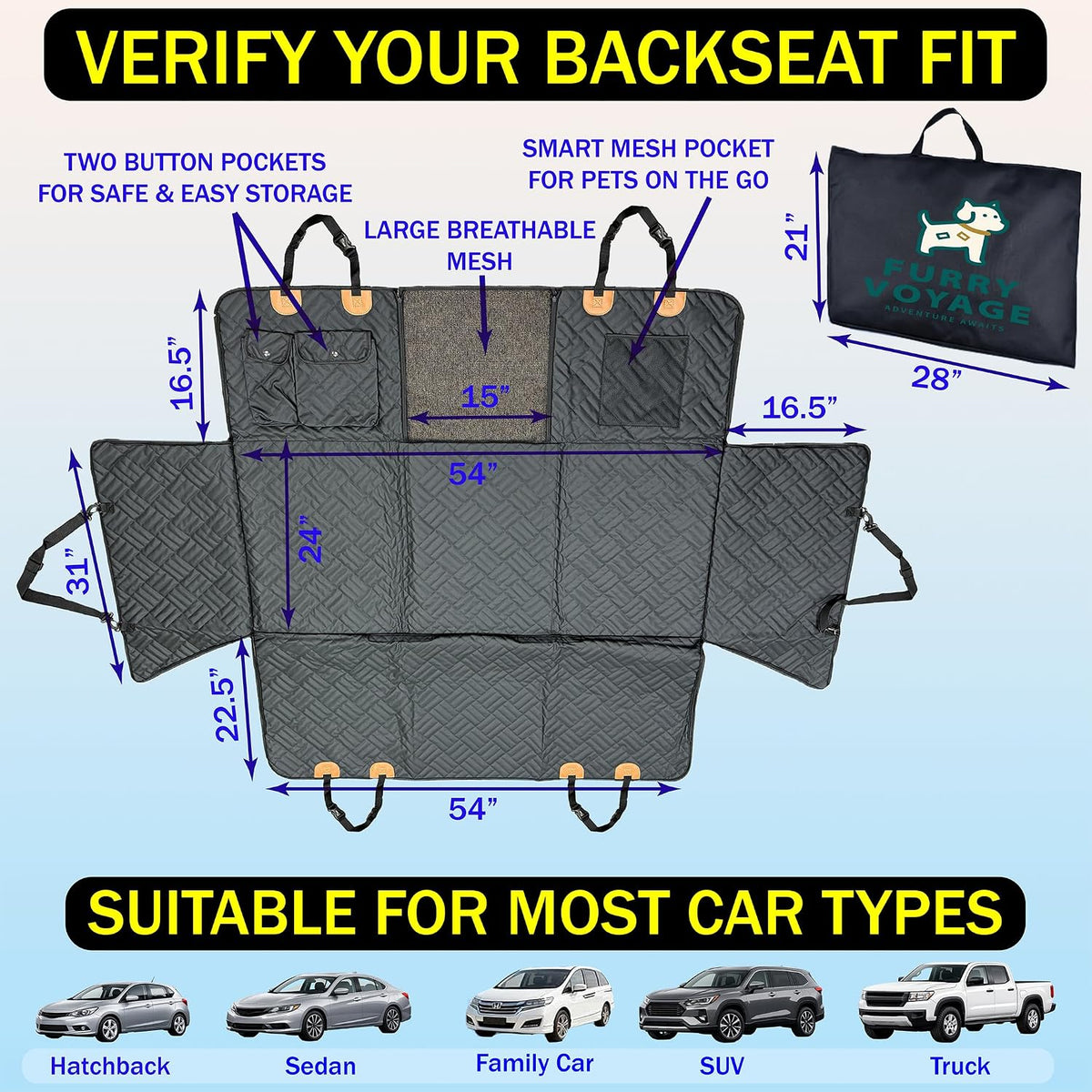 Back Seat Extender for Dogs, Hard Bottom Dog Car Seat Cover