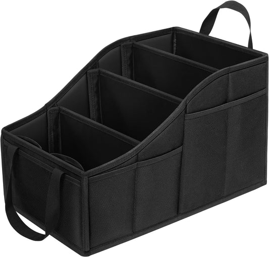 YOHOOLYO Car Seat Organizer Backseat Car Organizer with 4 Compartments, 4 Cup Holders and 7 Mesh Pockets for Front and Rear Seat, Black