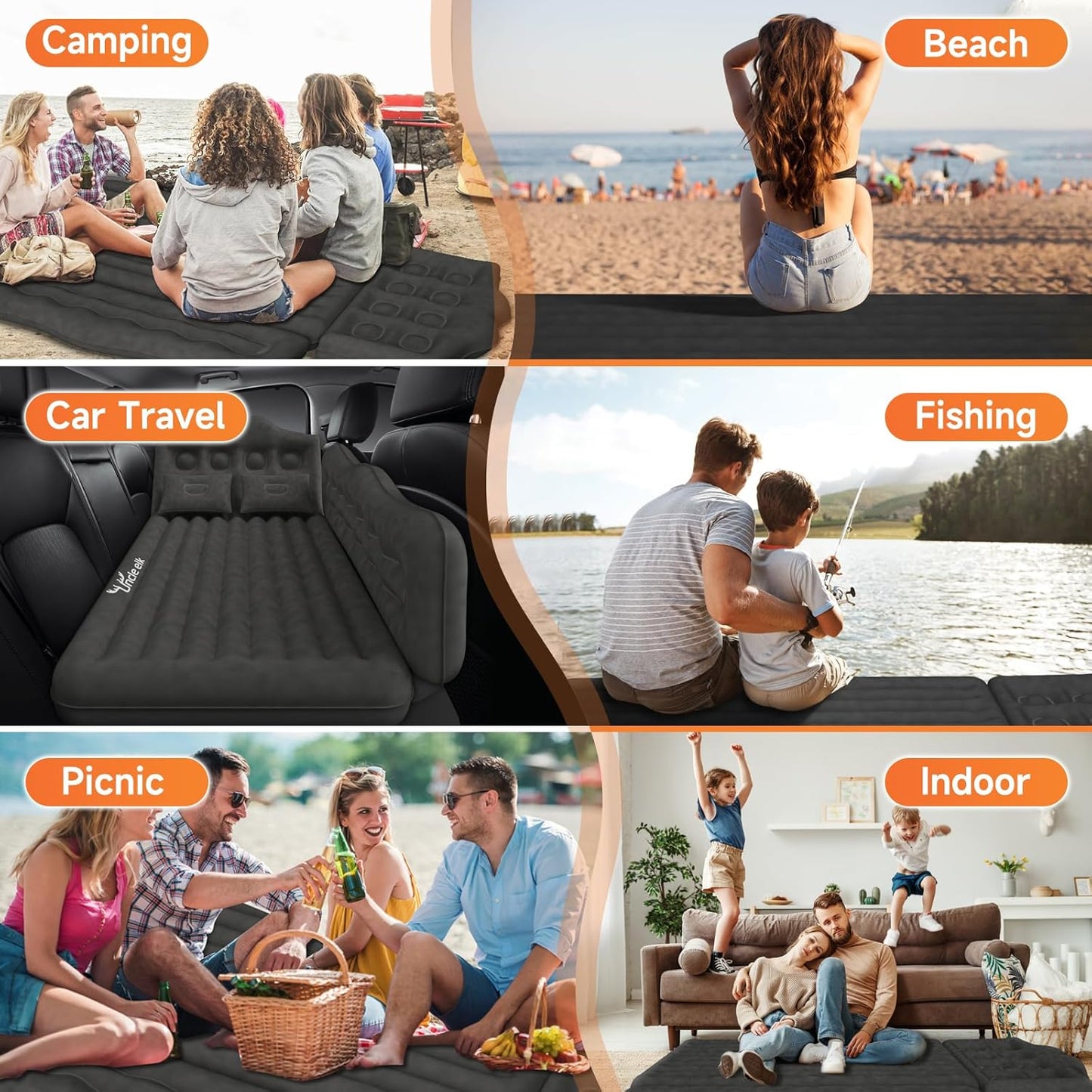 Car Air Mattress Bed - Inflatable Back Seat Air Mattress with Upgraded Wear-Resistant Pongee Bottom, Thick Camping Sleeping Pad with 2 Pillows & Air Pump, Fits Sedan/Truck/SUV, Black