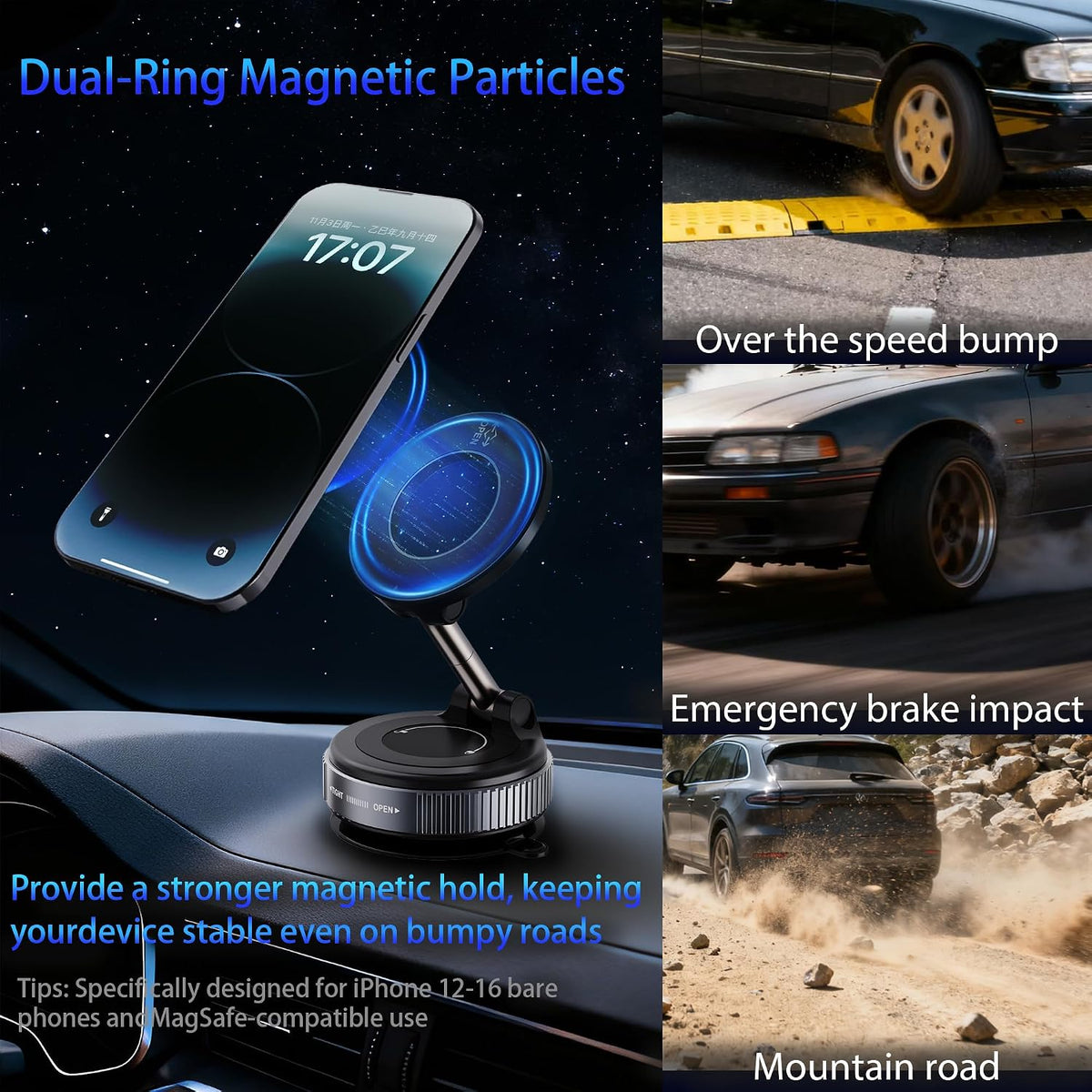 2026 Upgraded Vacuum Magnetic Car Phone Holder 360° Reinforced 96LBS Ultra Suction Cup Phone Mount for MagSafe Cell Phone Holders for Your Car/Gym/Mirror Mount for iPhone & Android