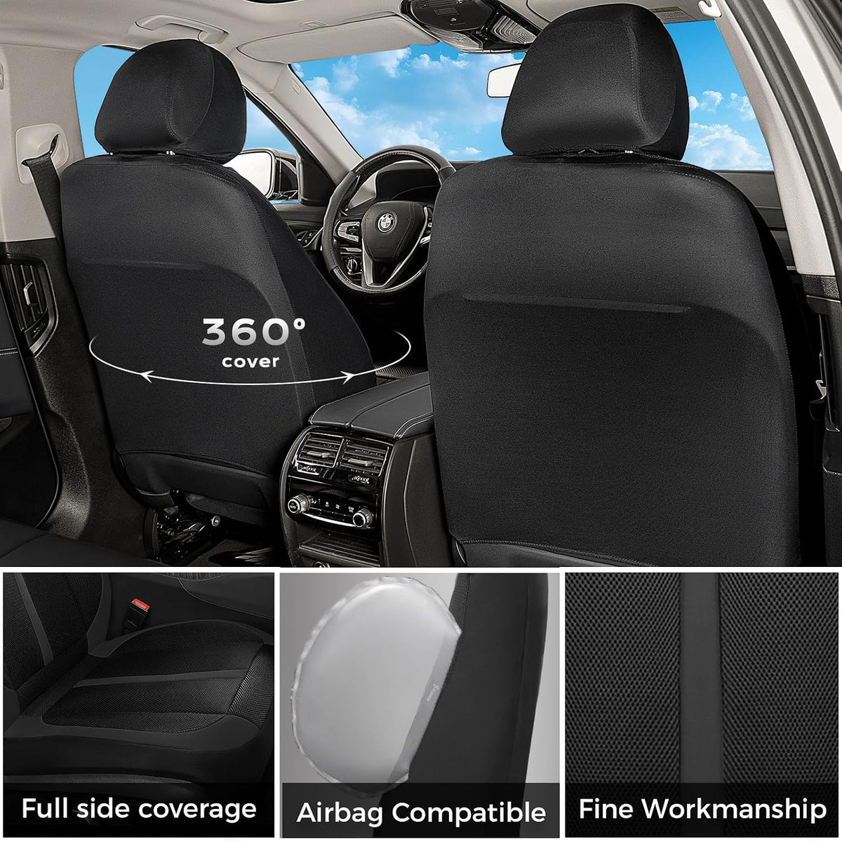 Seat Covers, Car Seat Covers Front Seat, Black Seat Covers for Cars 2 Seats, Breathable Car Seat Protector, Front Car Seat Cushion, Automotive Seat Covers Universal Fit for Most Cars SUV Trucks