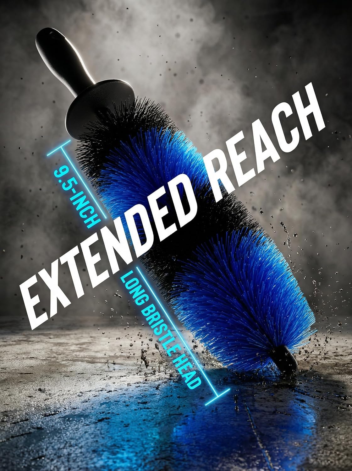 TAKAVU Wheel & Tire Brush, Long Soft Bristle, Easy Reach for Rims (Blue)