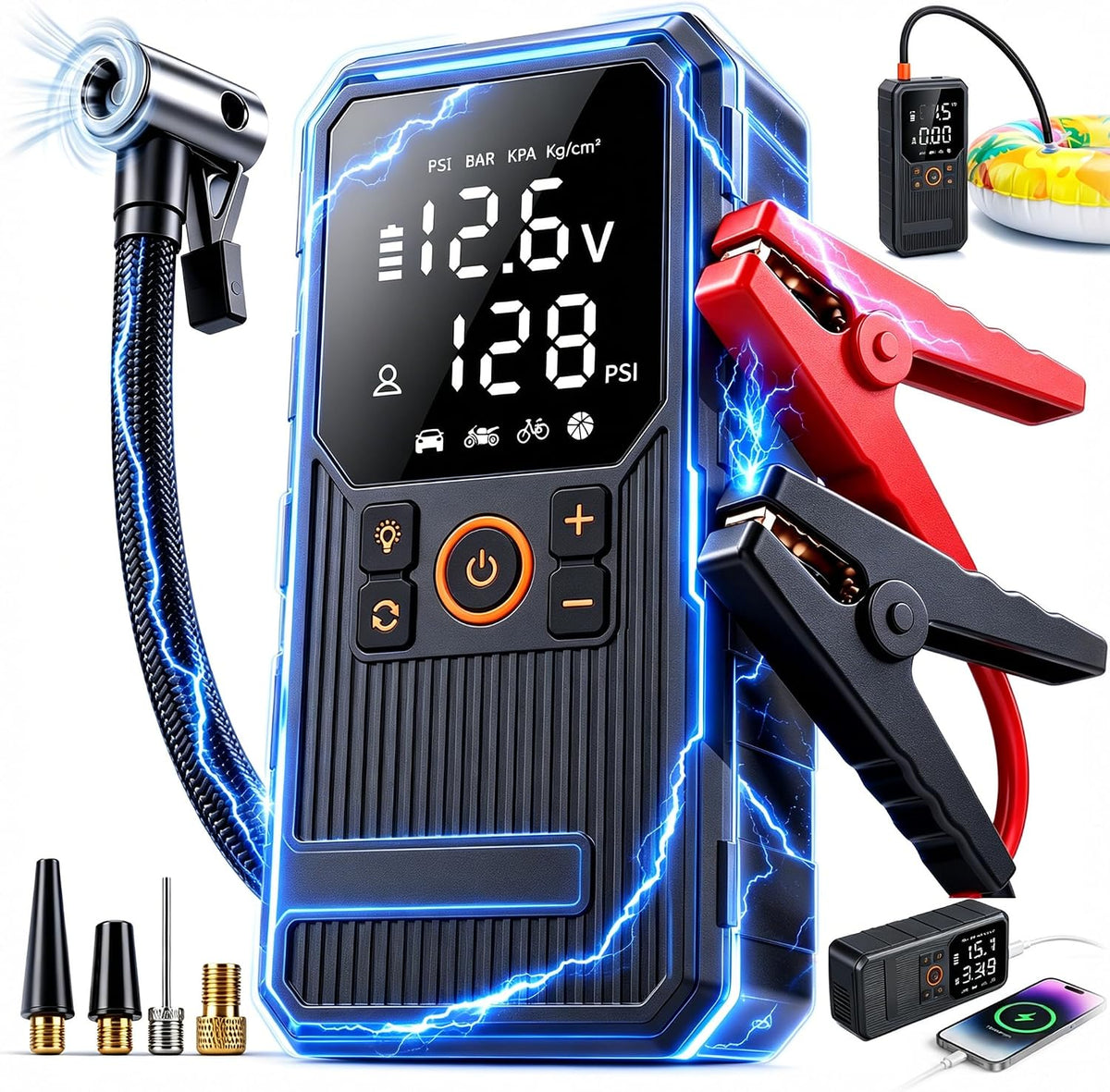 9000A Jump Starter with Air Compressor, Portable Tire Inflator, German-Tech Fast-Charging Power Bank Car Battery Booster for Car Owners Camping, Road Trips, Family Safety & Gift Giving