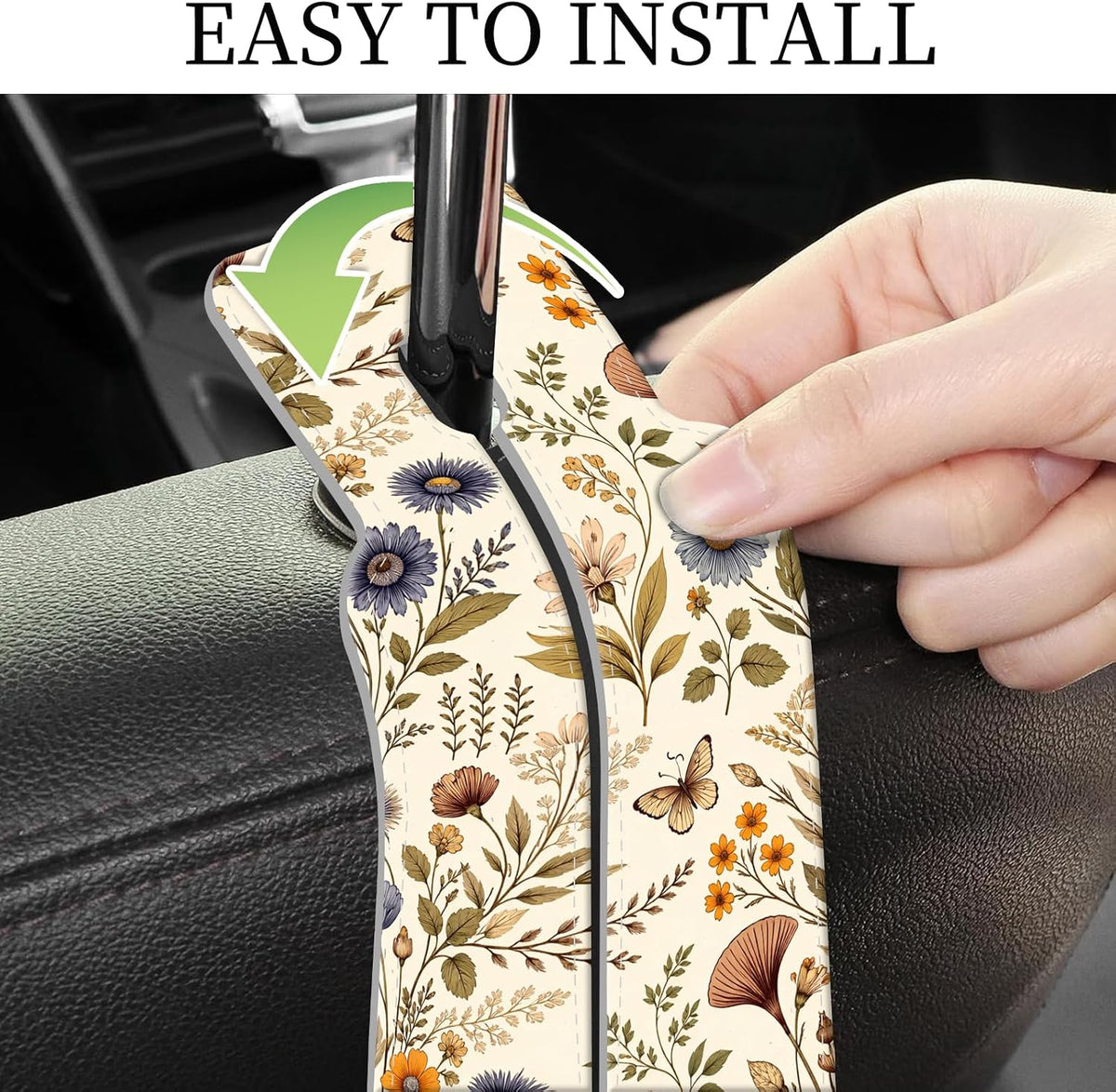 PU Leather Car Seat Hook, Storage Headrest Hanger, Cute Car Backseat Organizer, Car Hooks For Purses and Bags, Vintage Botanical
