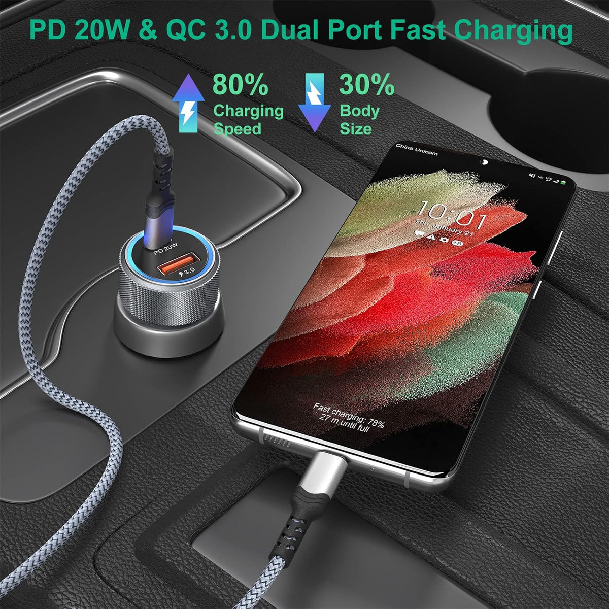 5 Pack USB C Car Charger, Bangfun 36W Dual USB Car Adapter Fast Charge PD&QC 3.0 Cigarette Lighter USB Charger Compatible iPhone 15 14 13 12 11 Pro Max SE,iPad,Samung S24/S21/S20, Pixel(Grey)