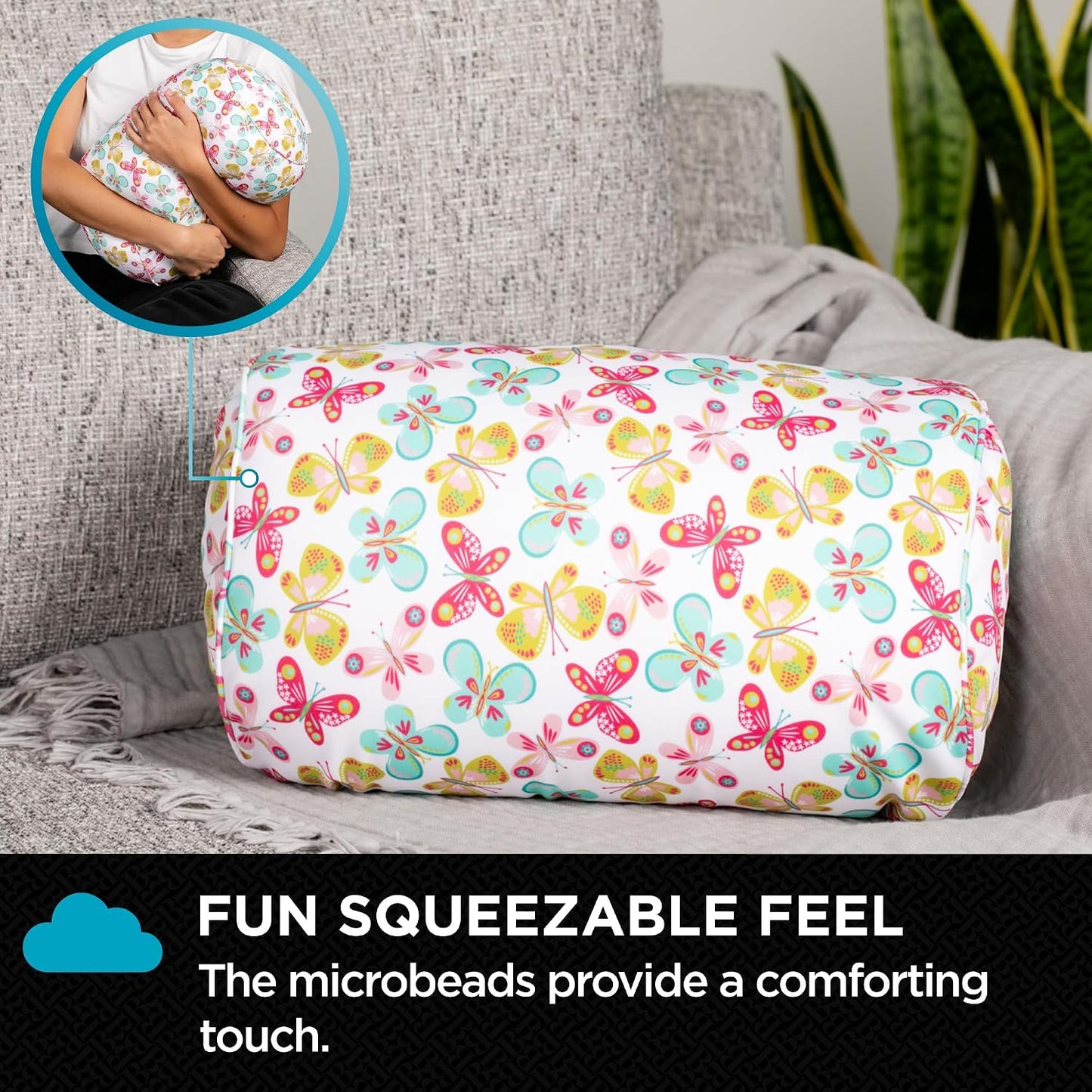 Brookstone Squishy FOM Cushion Pillow - The Original Stretchy, Comfy, Colorful Pillow for Neck, Lumbar Support, and Bed - for Sleeping, Car, Travel, Small, Butterflies, 12 x 7 Inches