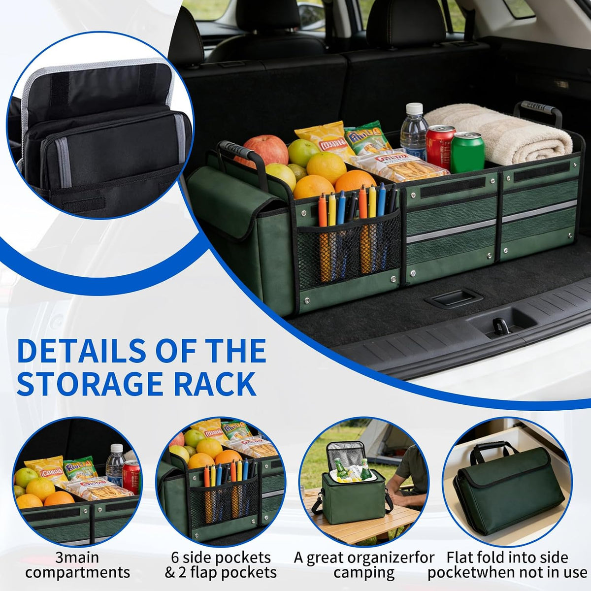 95L Collapsible Car Trunk Organizer, Detachable Insulated Cooler Bag