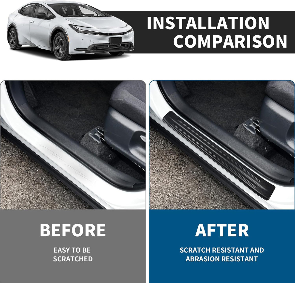 BIBLOZ ABS Material Door Sill Protector Compatible with Toyota Prius 2023 2024 2025 2026 (Include Hybrid) LE/XLE/Limited/Nightshad Accessories Door Sill Guards Trim