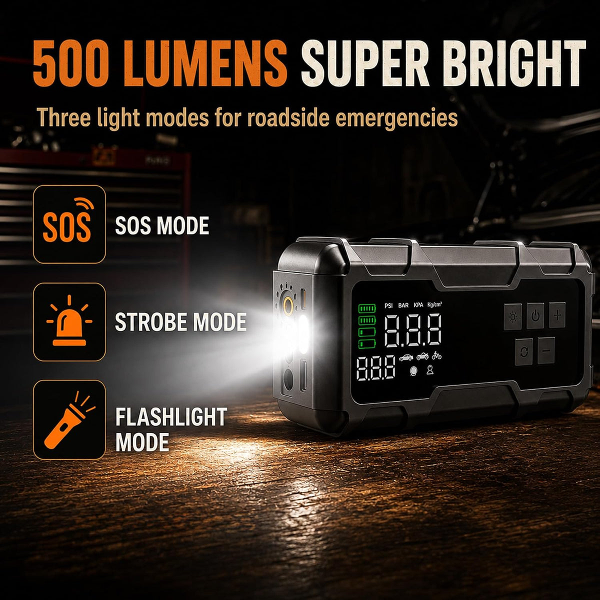 9000A Car Jump Starter with Air Compressor, Portable Battery Booster Pack Tire Inflator, Power Bank Cars Owner SUVs Trucks Road Trips Gift