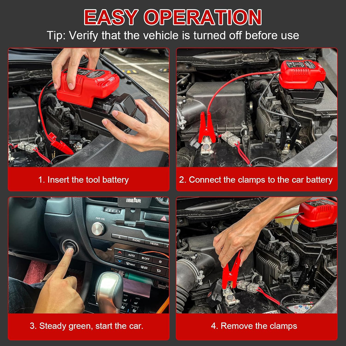 12V Jump Starter Adapter Compatible with Milwaukee 18V Batteries