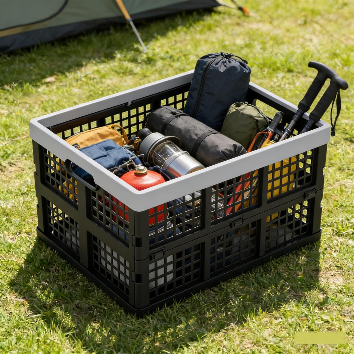 Collapsible Milk Crate, Black, 3PK 30L Stackable Containers Folding Crates, Heavy Duty Plastic Collapsible Storage Bins for Multi Purposes