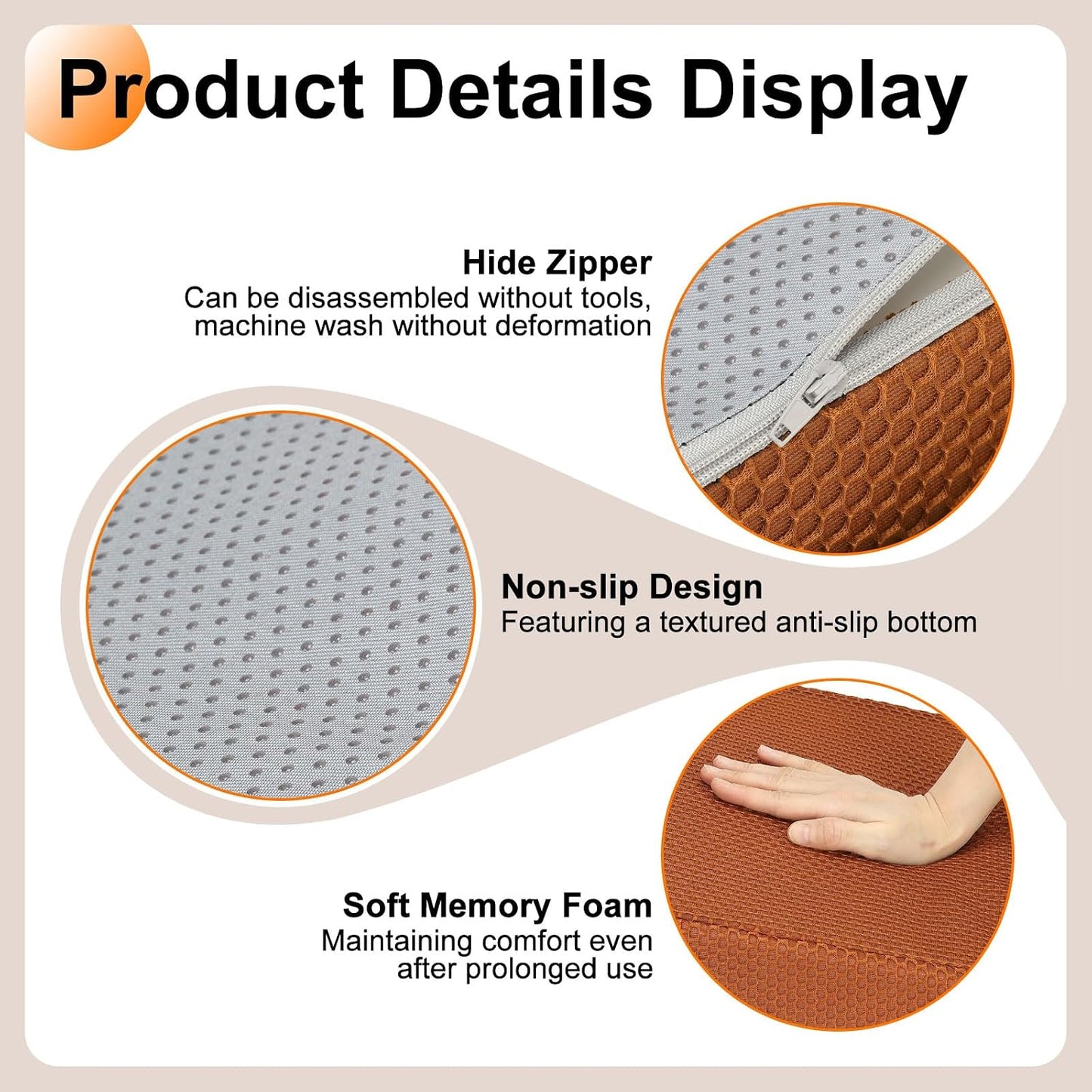 HARFINGTON Seat Cushion 4.72" Thick Comfort Memory Foam Office Chair Cushion with Non Slip Bottom for Car Seat Driver, Orange