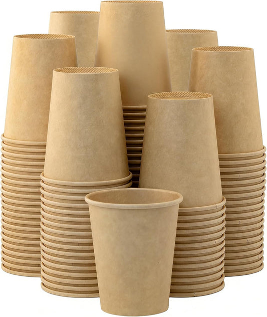 8 oz 200 Pack Disposable Coffee Cups, Bulk Brown Disposable Paper Cups, Coffee Cups for Hot Tea, Chocolate and Cold Drinks