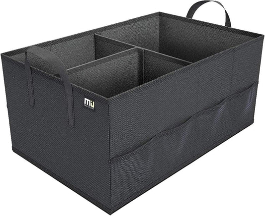 MIU COLOR Trunk Organizer for Car, Car Organizer, 8 Mesh Pockets Trunk Organizer for SUV, Non-Slip Bottom, Storage Organizer for Sedans, Van, Jeep, Grocery, 2 Compartments, Black 22"x13"x11"