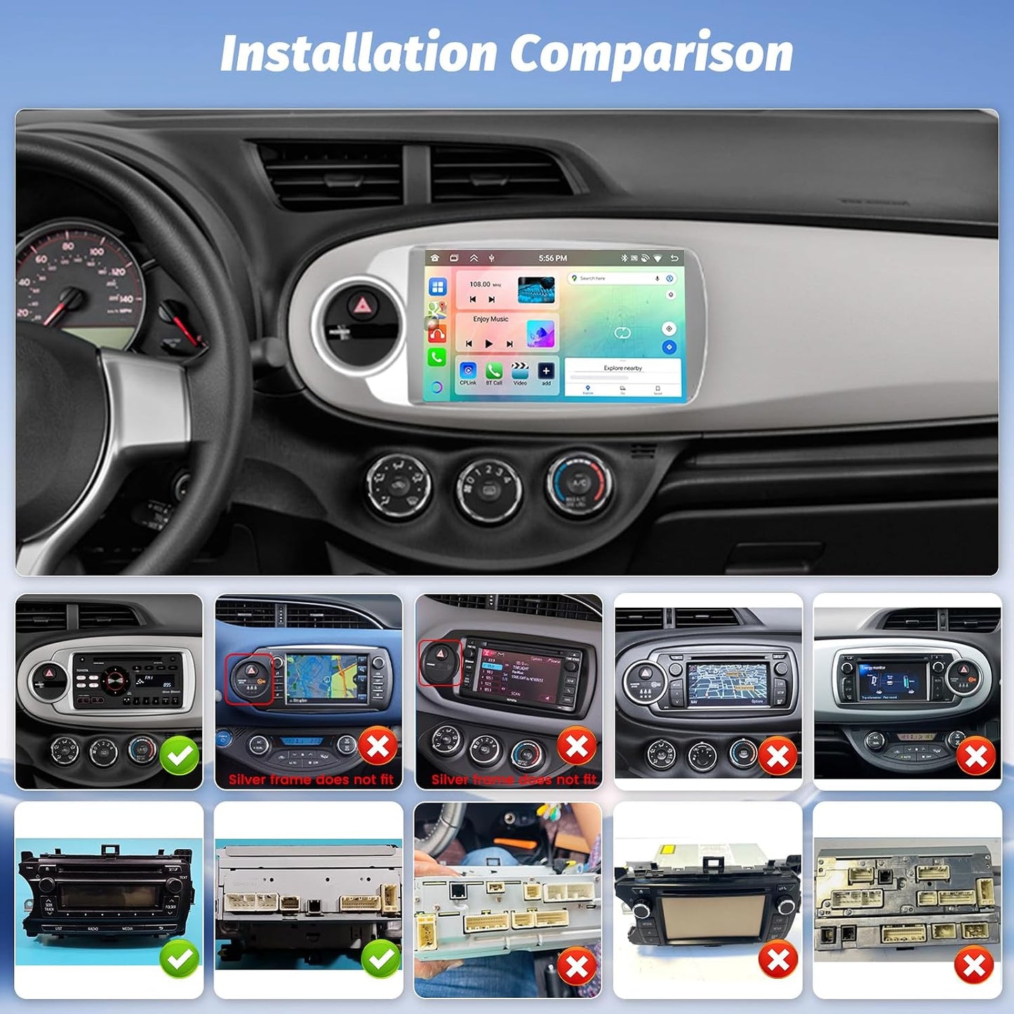 8 Core 4+64G Car Radio for Toyota Yaris 2012 2013 2014 2015 2016 2017, 9 inch 1280 * 720 Touch Screen for Yaris Car Stereo with CarPlay Android Auto Bluetooth 5.0 32EQ DSP FM RDS Mirror Link SWC