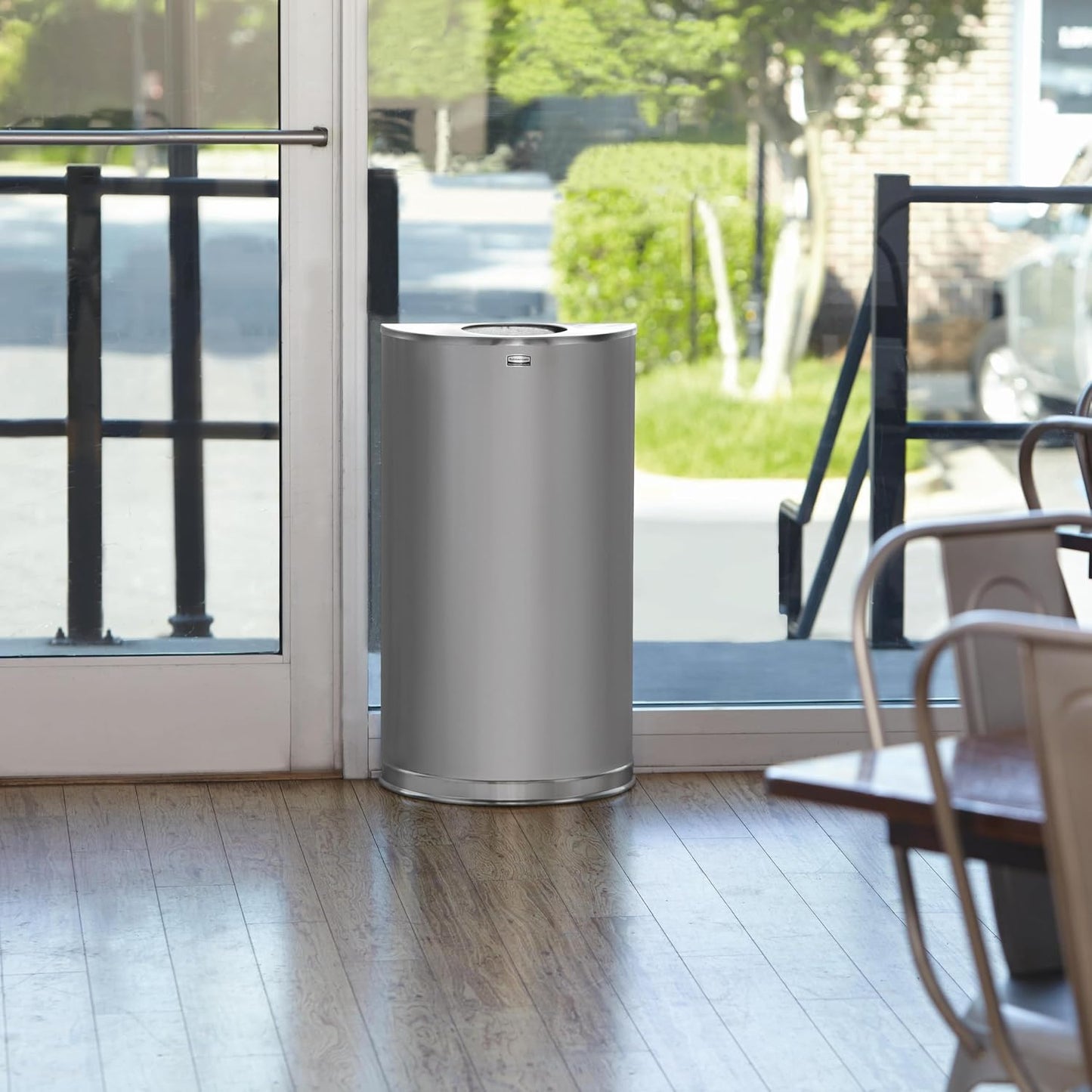 Rubbermaid Commercial Products Half Rounds Steel Trash Can, Open Top, 12 GAL, Stainless Steel, Indoor for Hotel Lobbies/Washrooms/Front of House Hospitality Areas