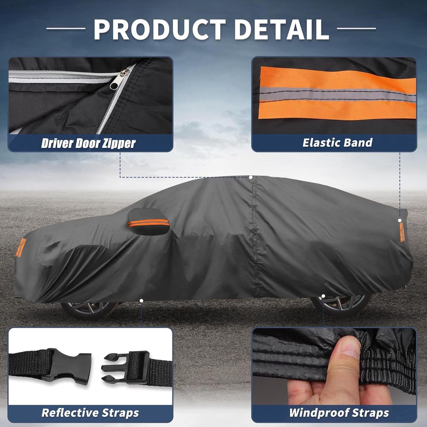 X AUTOHAUX Car Cover for Honda Civic Sedan/Coupe 210D-PU Outdoor Full Car Cover All Weather with Door Zipper for Waterproof Windproof Sun Rain Snow Protection