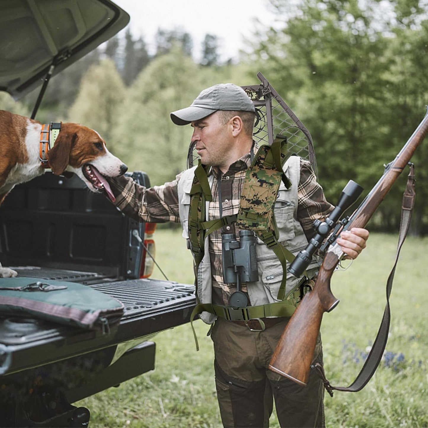 Tree Stand Harness- Ergonomic Camouflage Hunter Safety Harness- Tree Stand Backpack Carry Straps- Universal Tree Stand Transport System for Most Tree Stands (Tree Stand Not Included)