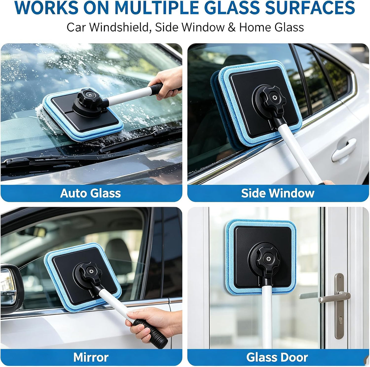 Dual Magnetic Car Windshield Cleaner, Streak-Free Auto Glass Cleaning Kit, Double Sided Magnetic Window Cleaner, Streak-Free Dual Side Cleaning, Works on All Glass