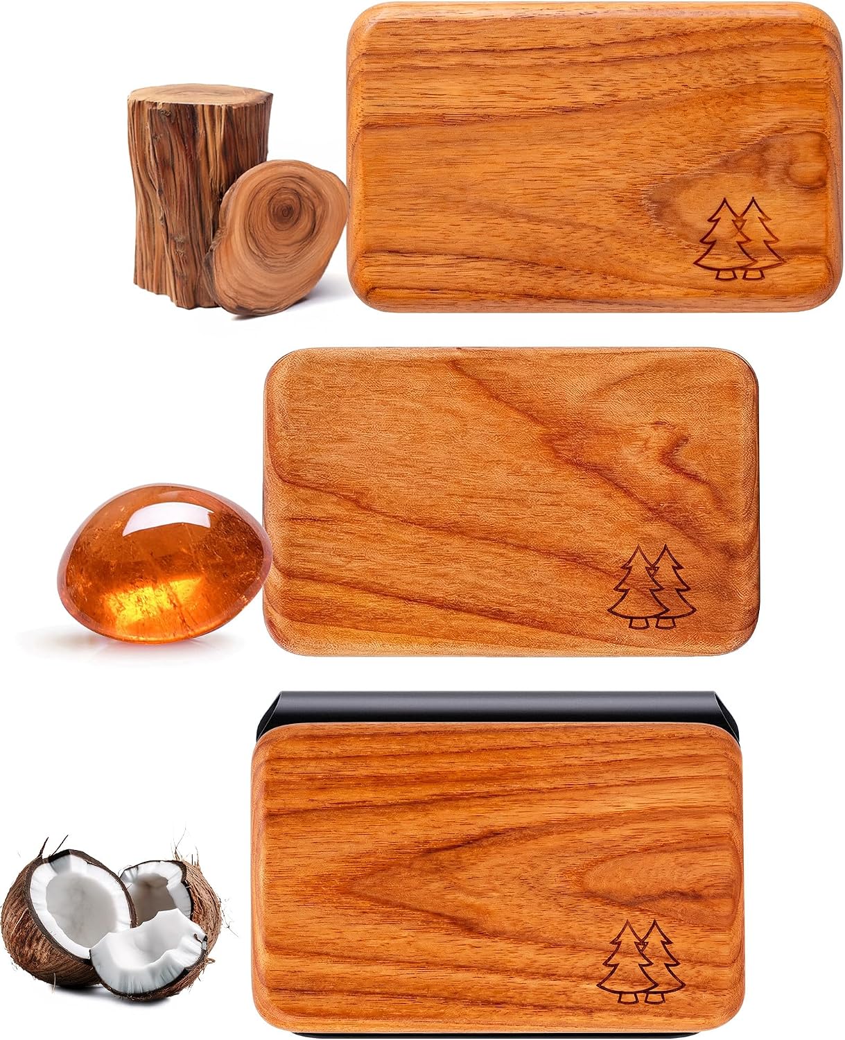 Natural Wooden Car Air Freshener for Visor Clip- Natural Teak/Cabana/Amber Scents, Long-Lasting Odor Eliminator with Metal Clip, 3 Refillable Wood Chips for Cars/Trucks/SUVs
