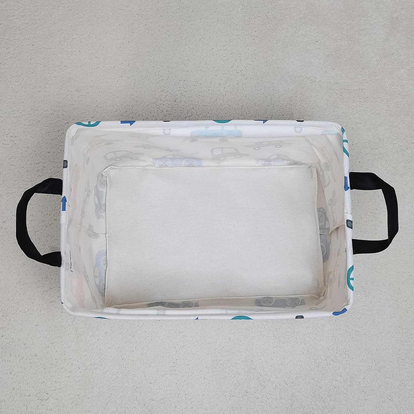 Rectangular Collapsible Color Cars Storage Basket Nursery Organizer | Storage Bin Foldable Canvas with Handles for Organizing Home Kitchen Children Toys Office Closet Shelf Baskets