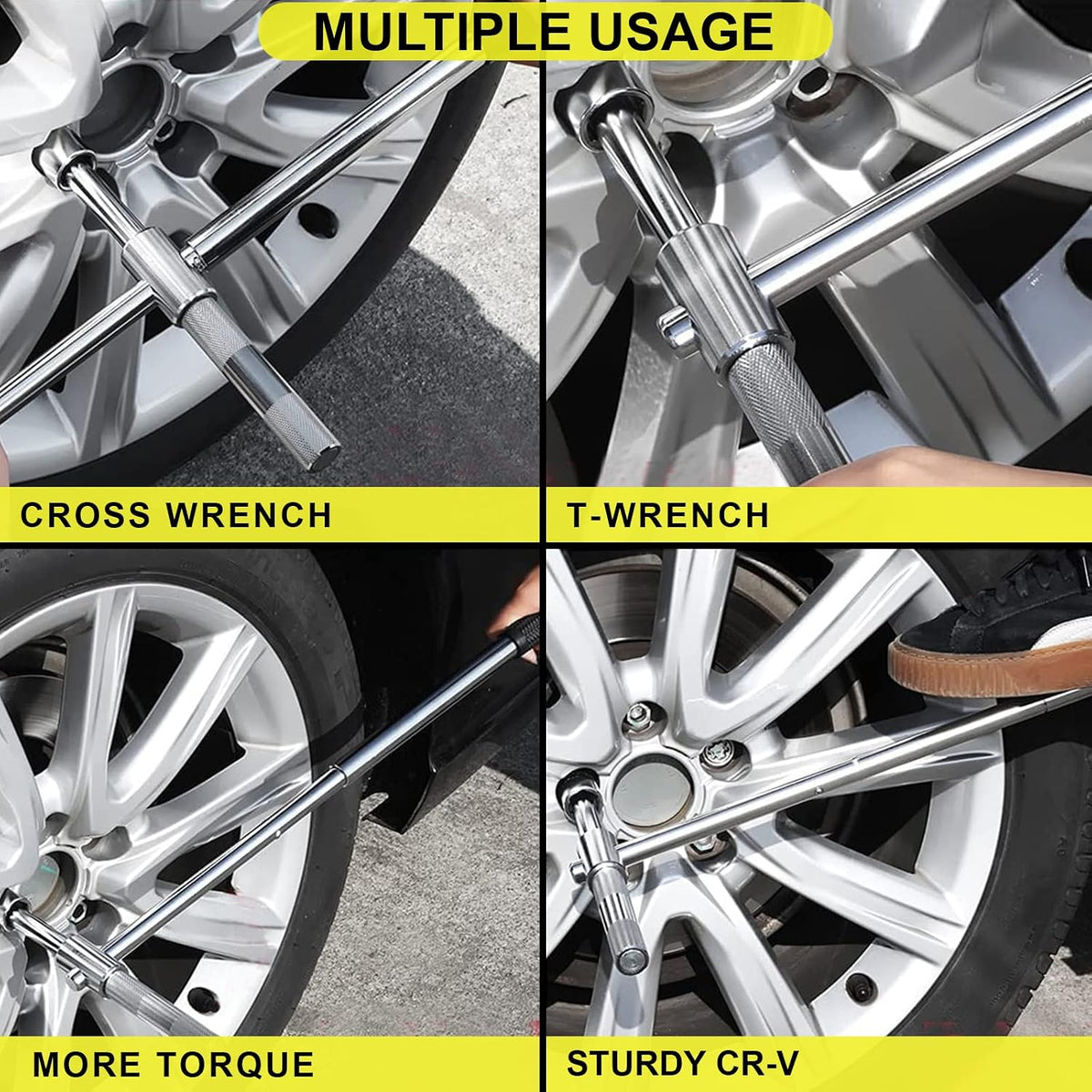 Spurtar Extended 4 Way Lug Wrench, Tire Iron Lug Nut Wrench, Tire Nut Remover Tools 1/2 Drive with 17/19mm and 21/23mm Sockets