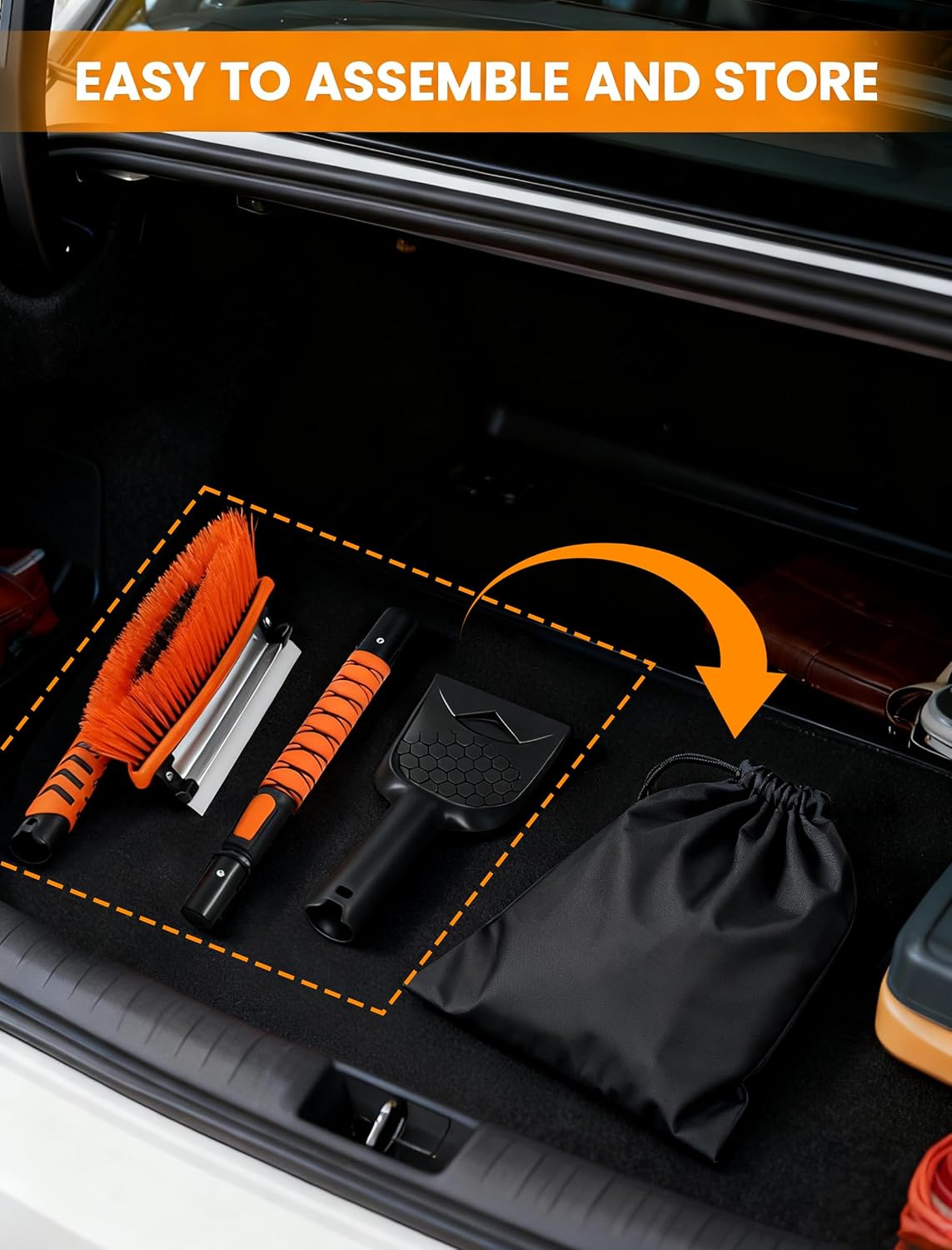 Ordenado 43" Snow Brush and Ice Scraper - Extendable Snow Scrapers and Cleaner for Car Windshield, 180° Pivoting Window Snowbrush with Foam Grip, Long Winter Broom Brushes for SUV, Truck, Auto Vehicle