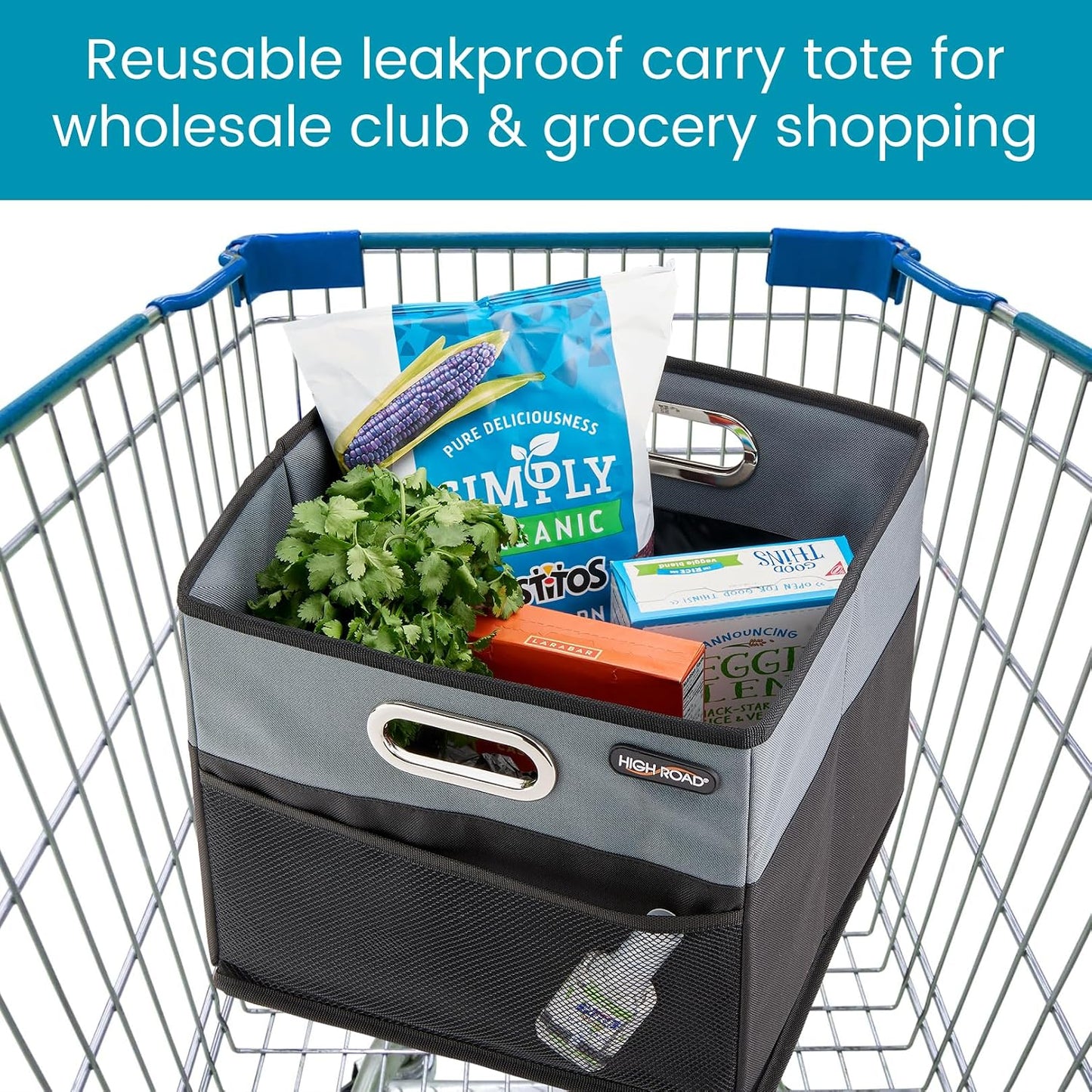 High Road CargoCube Car Storage Bin - Leakproof Car Trunk Storage Organizer with Metal Handles and Front Mesh Pocket (Square)