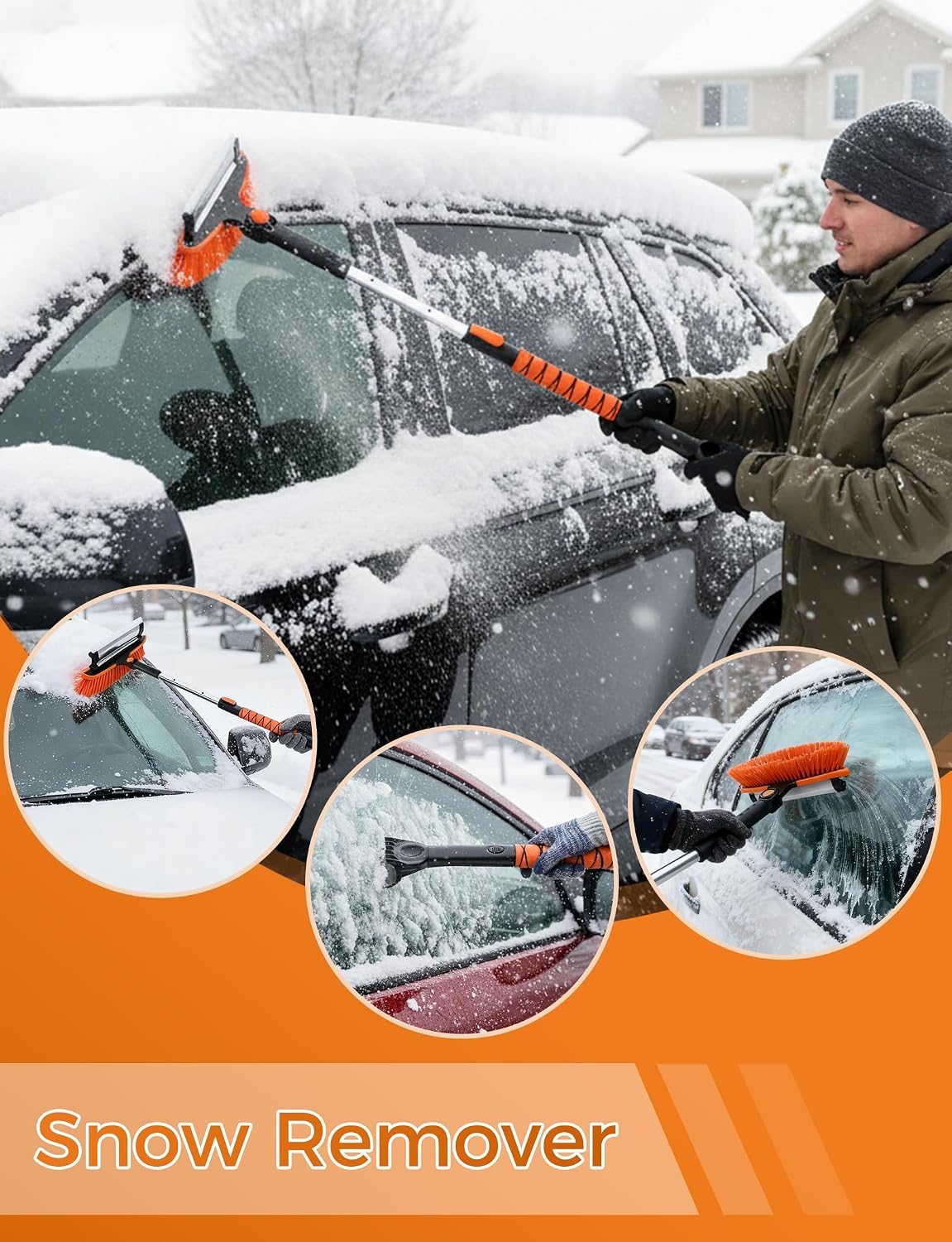 41" Extendable Ice Scrapers for Car Windshield 2-in-1 Snow Brush for Car Snow Scraper for Car Snow Scraper and Drush with Ergonomic Foam Grip for Cars, Trucks, SUVs with 360� Pivoting Brush Head