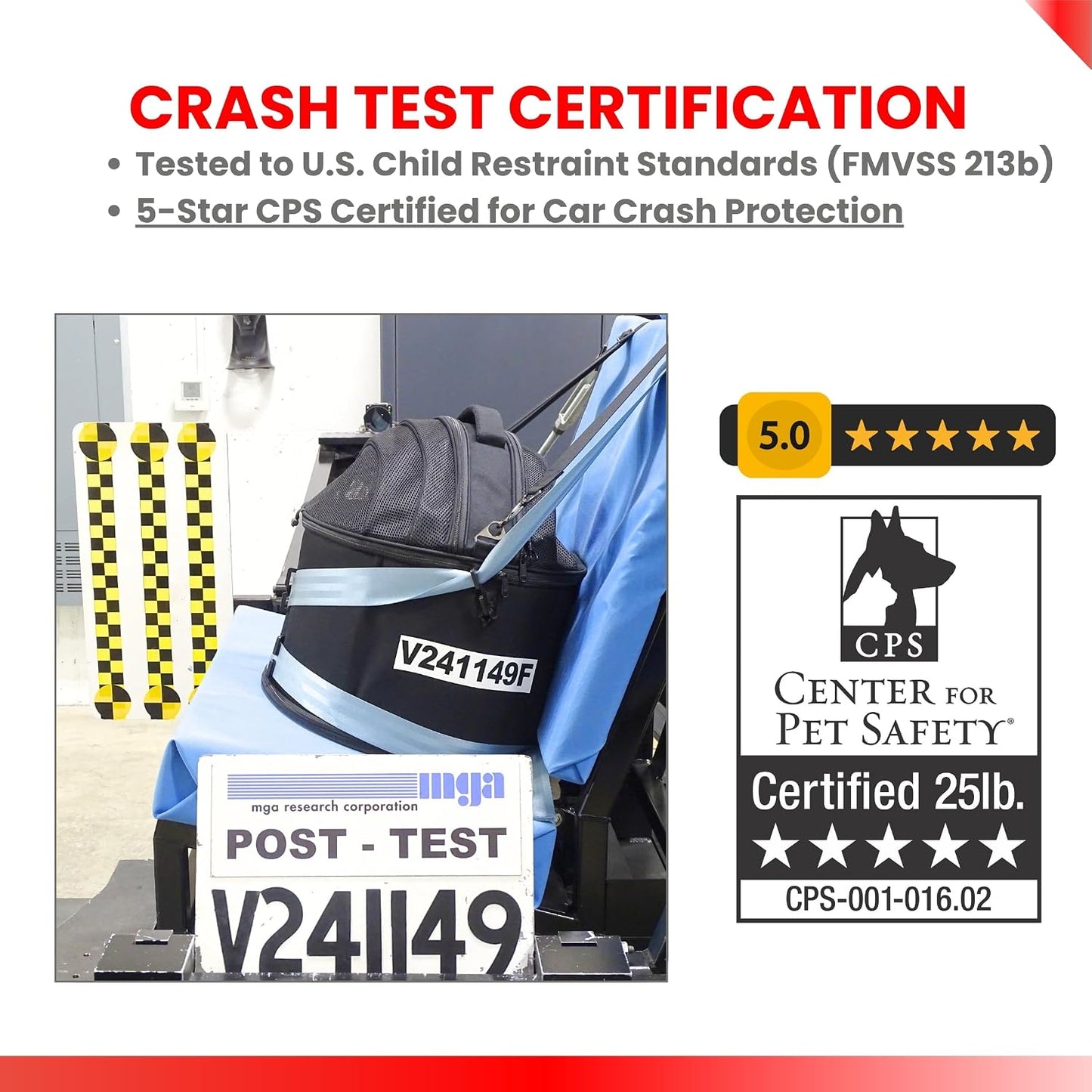 Crash-Tested 3-in-1 Portable Small Dog Car Seat, Cat Bed & Pet Carrier – CPS Certified for Crash Protection & Safe Travel (Black)