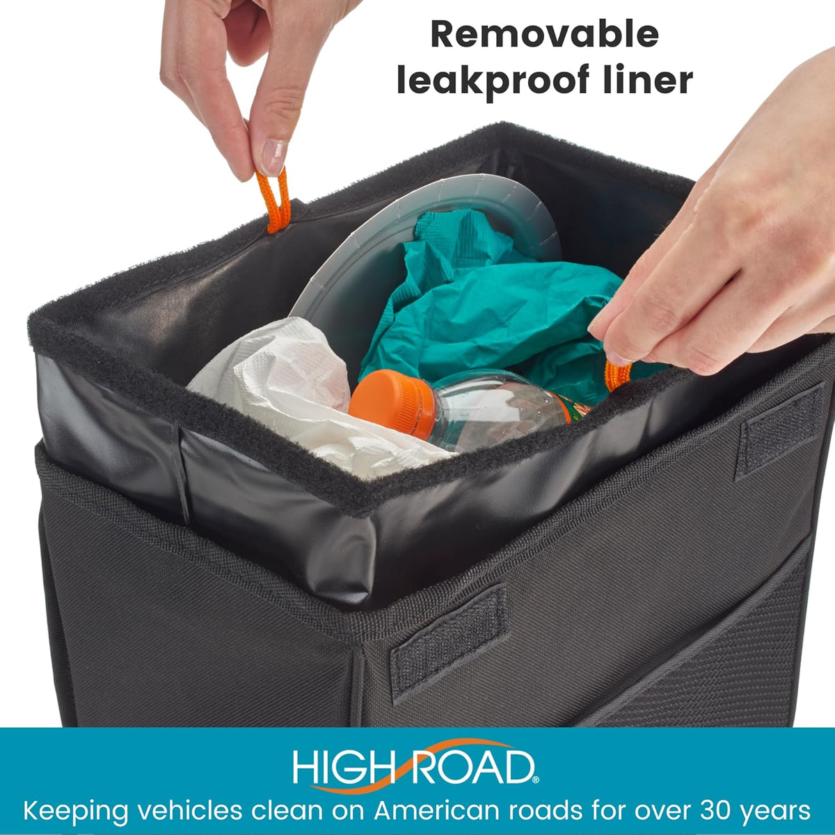 Weighted Car Trash Can with Lid, Storage Pocket and Leakproof Liner