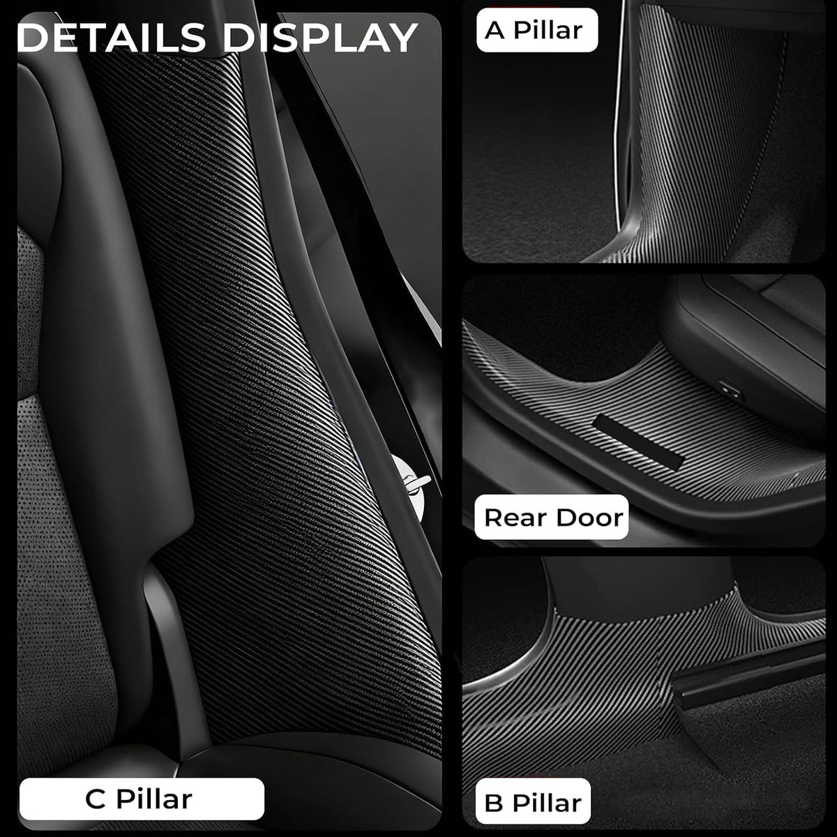 8Pcs Door Sill Protector and 2Pcs Center Console Anti-Kick Pads for Tesla Model Y Juniper 2025 2026 Front and Rear Door Pedal Kick Protection Carbon Fiber Friction Resistant Interior Accessories