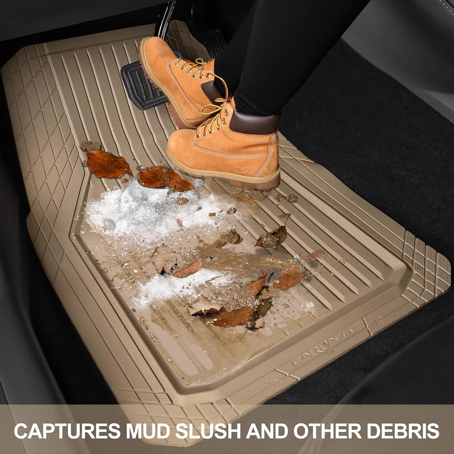 CAR PASS Heavy Duty Rubber Floor Mats for Car, Waterproof Liner Deep Dish Car Mats Full Sets, Universal Trim to Fit for SUV Truck Sedans Vans, All Weather Automotive Floor Mats 3pcs, Solid Beige