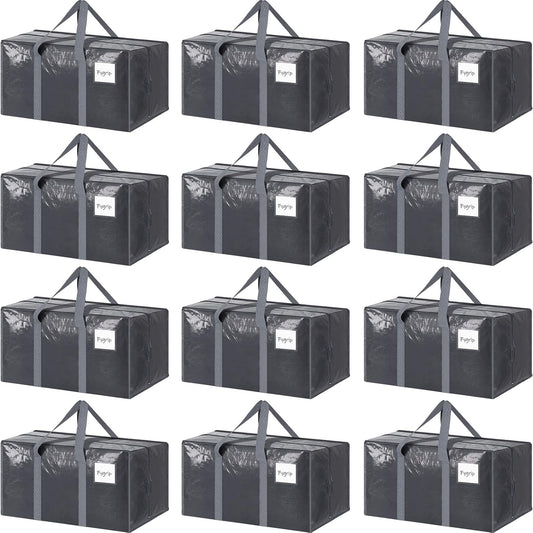 12 Pack Extra Heavy Duty Large Moving Bags with Strong Zipper, Gray