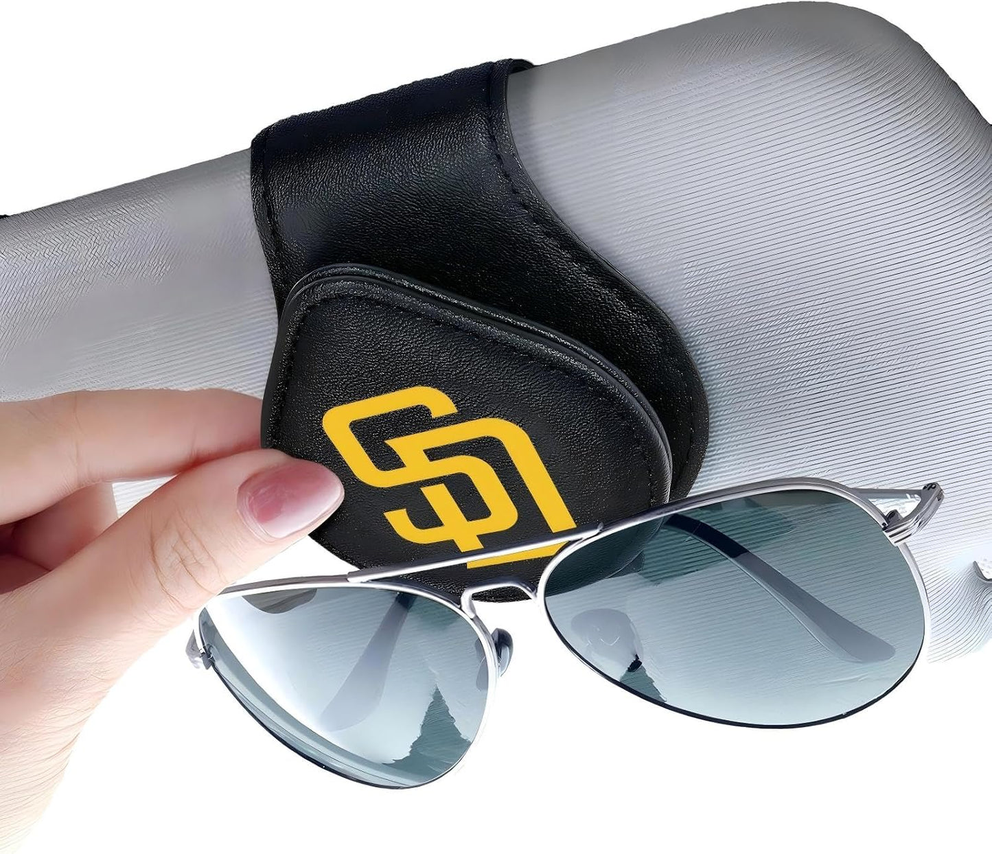 for MLB Los Angeles Dodgers Car Visor Sunglass Holder - Black Leather Eyeglass Case with Team Logo, Clip-On Sun Visor Organizer for Auto Interior, LA Dodgers Gifts