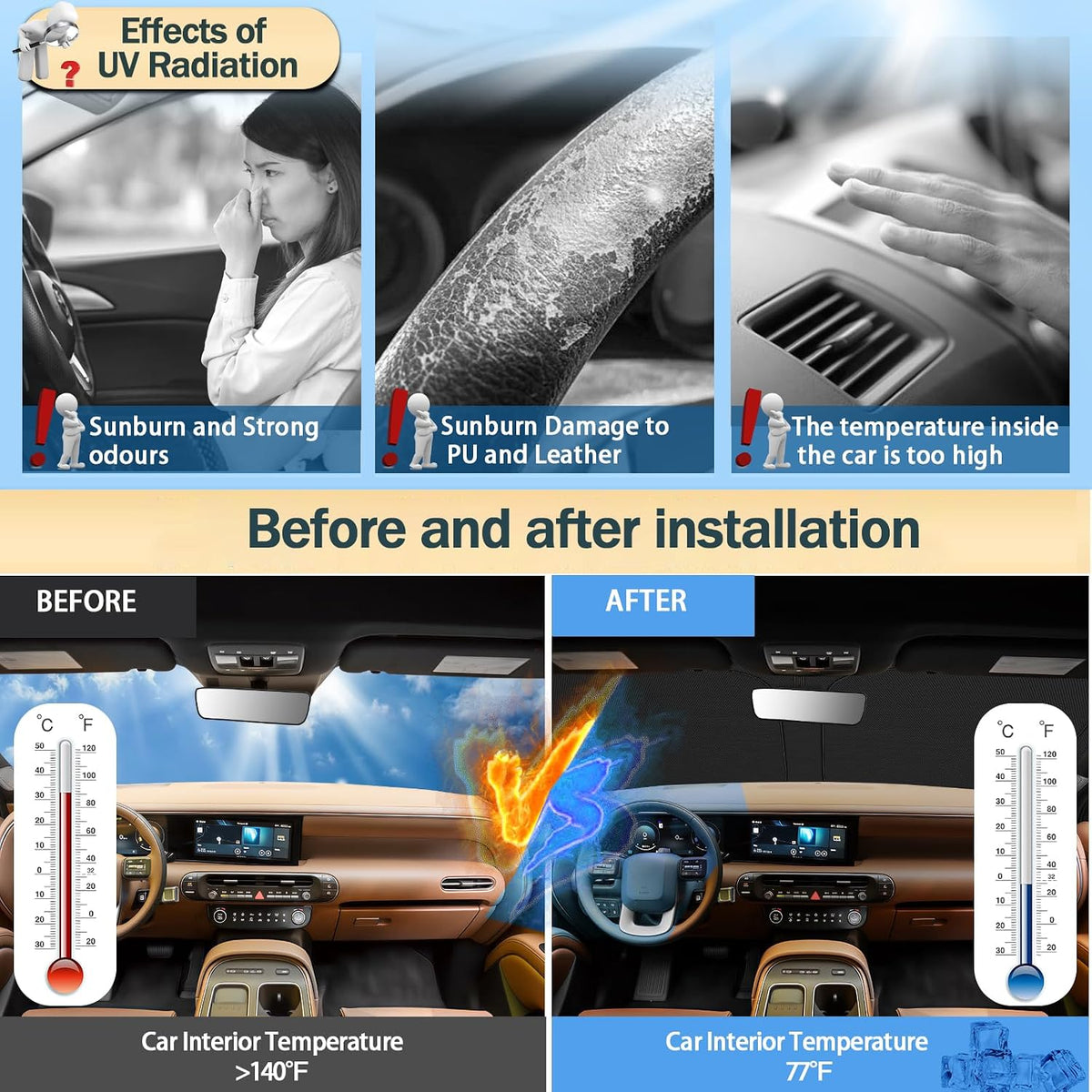 SHAOHAO for 2026 2027 Hyundai Palisade Car Windshield Sun Shade, for 2026 2027 Hyundai Palisade Accessories Foldable Front Window Sunshade Heat Reflective Interior Cool UV Ray Blocking Sun Protection