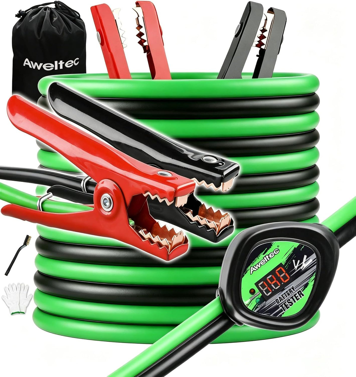 6 Gauge 16 Feet Jumper Cables with Voltage Display,For Cars Truck