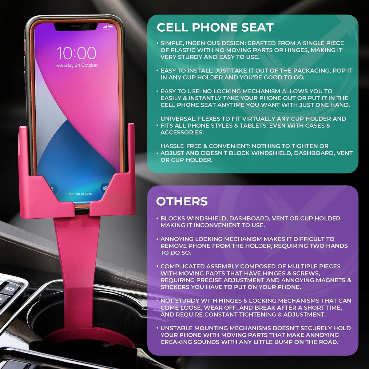 Cup Holder Phone Holder Mount for Car - Universal Adjustable Expander Cradle Hands-Free Driving - Compatible with All Smartphones Car Mount for iPhone Samsung Google Android Mobile Accessories Pink