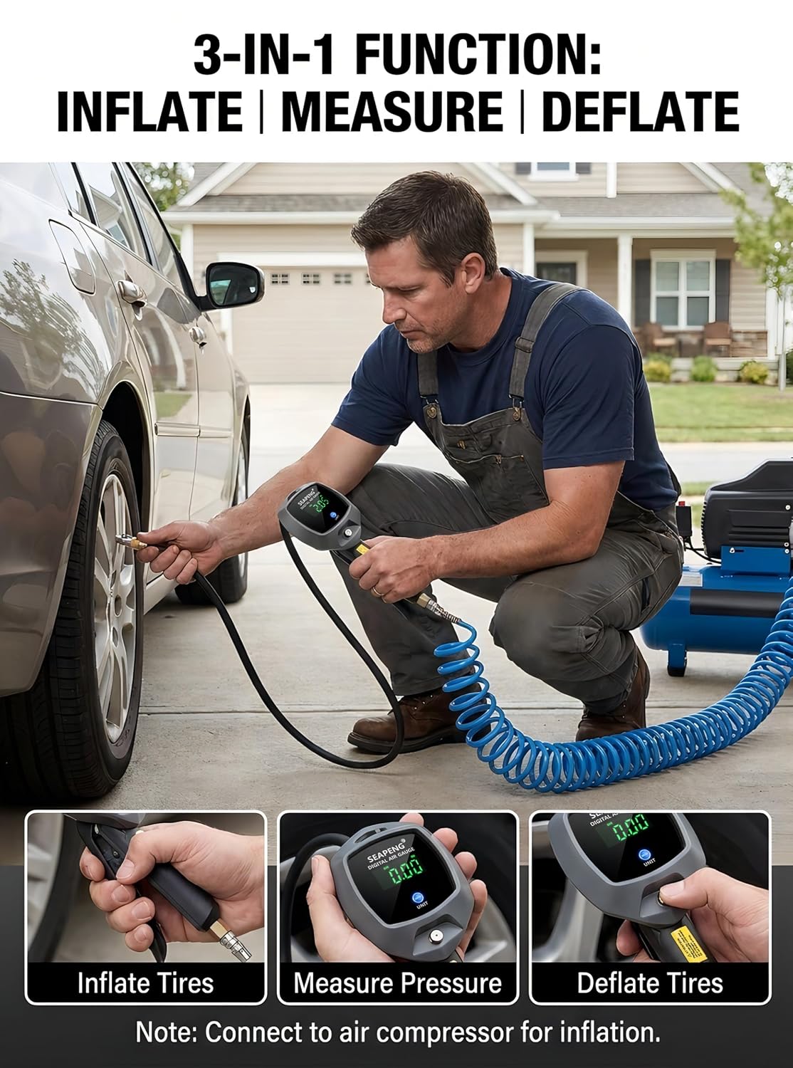 Digital Tire Inflator with Pressure Gauge, 230 PSI