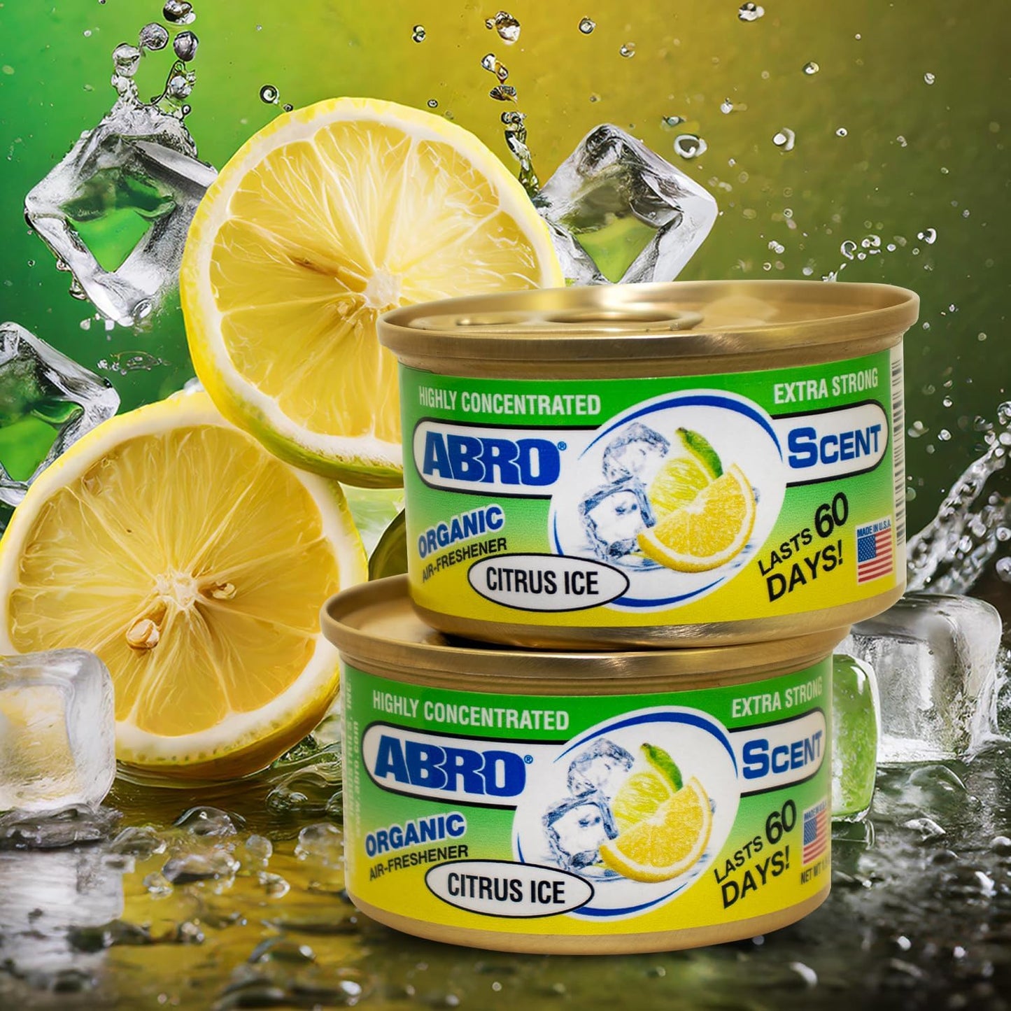 ABRO Car Air Fresheners: Canned, Spill Proof Airfreshener for Home, Office, or Car Accessories Interior, Lasts Up to 60 Days - 3 Pack Citrus Scent