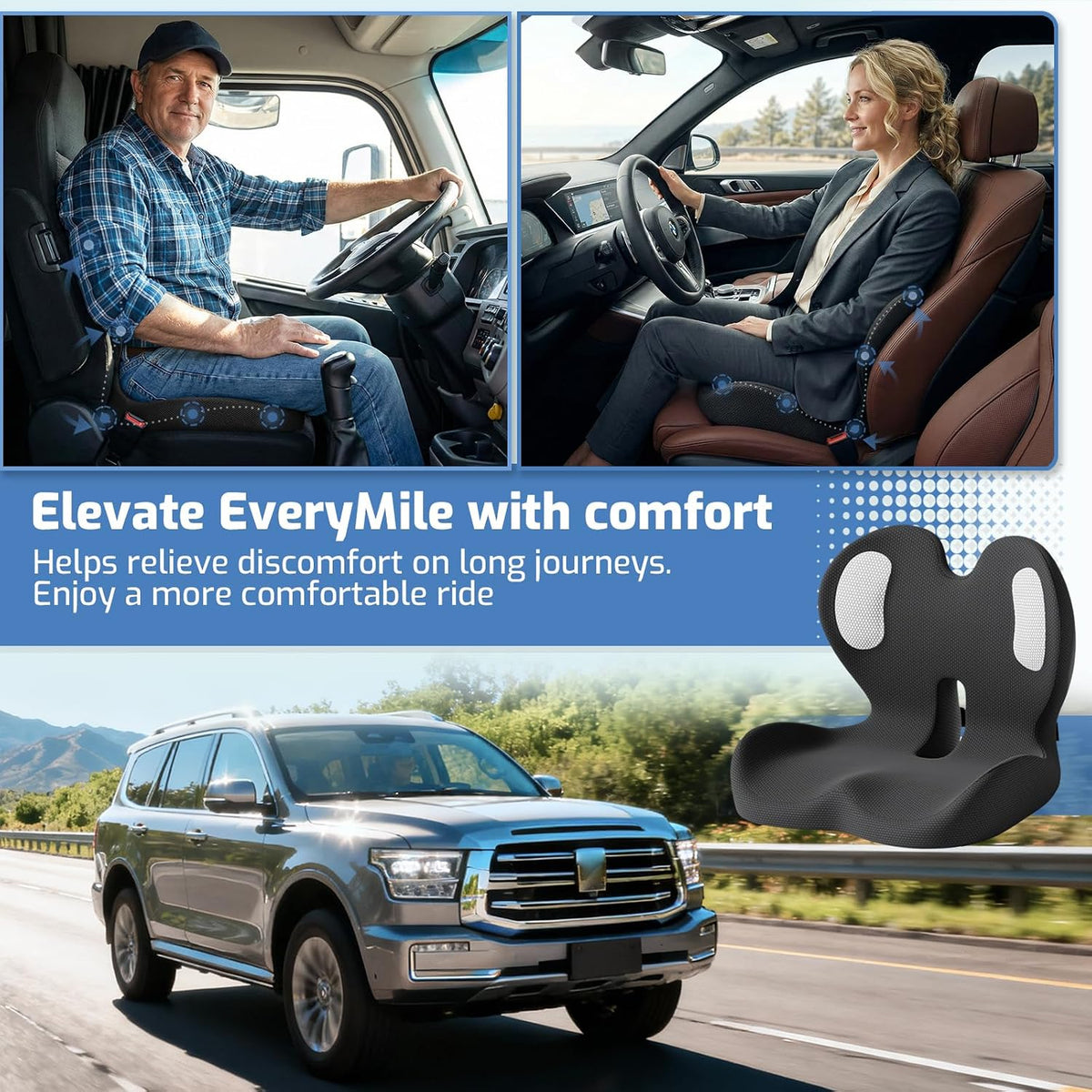 Ergonomic Seat Cushion with Lumbar Support Pillow for Office and Car